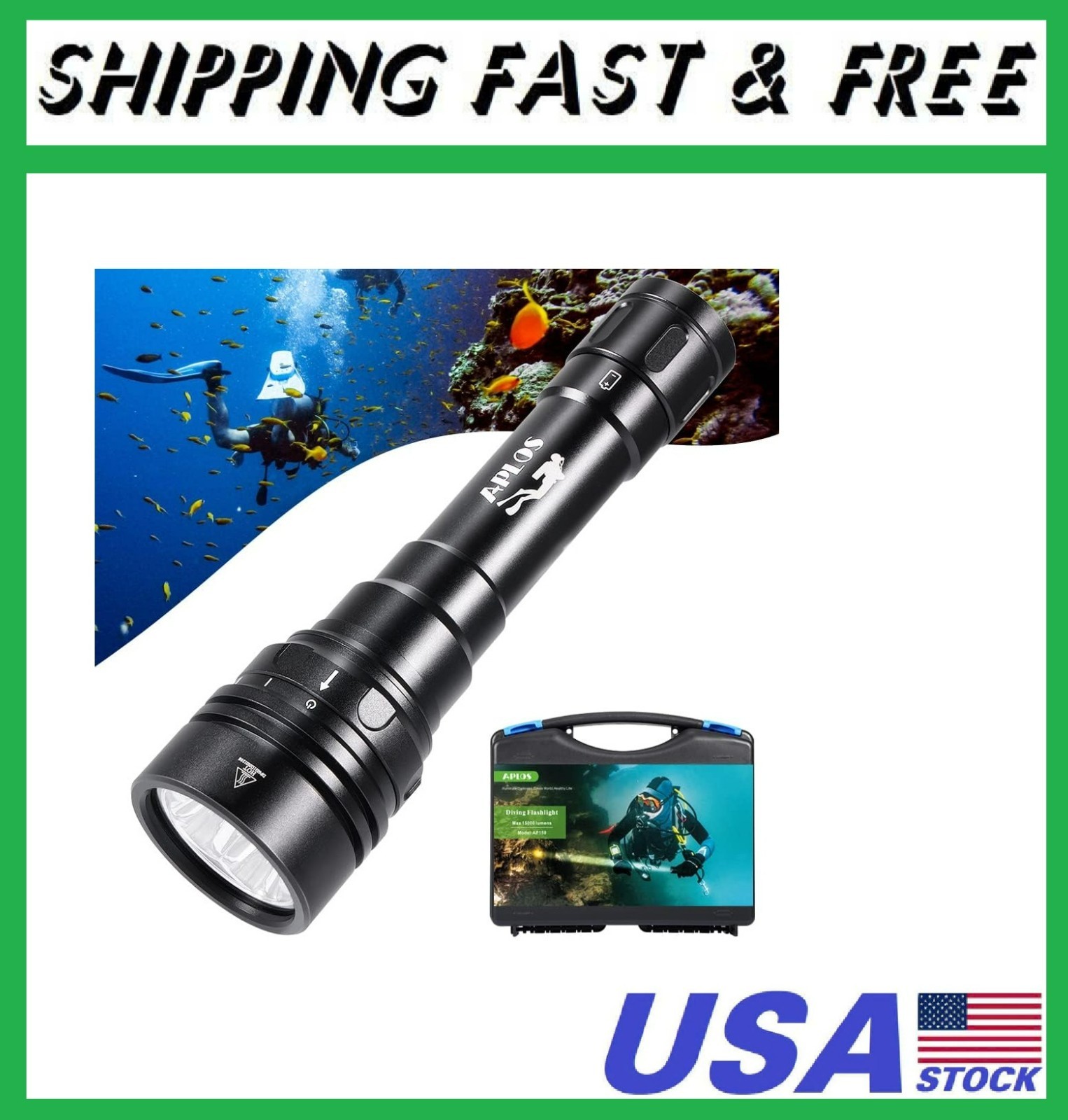 APLOS AP150 Dive Light – 15000 Lumens, Waterproof to 492ft, Powerful Scuba