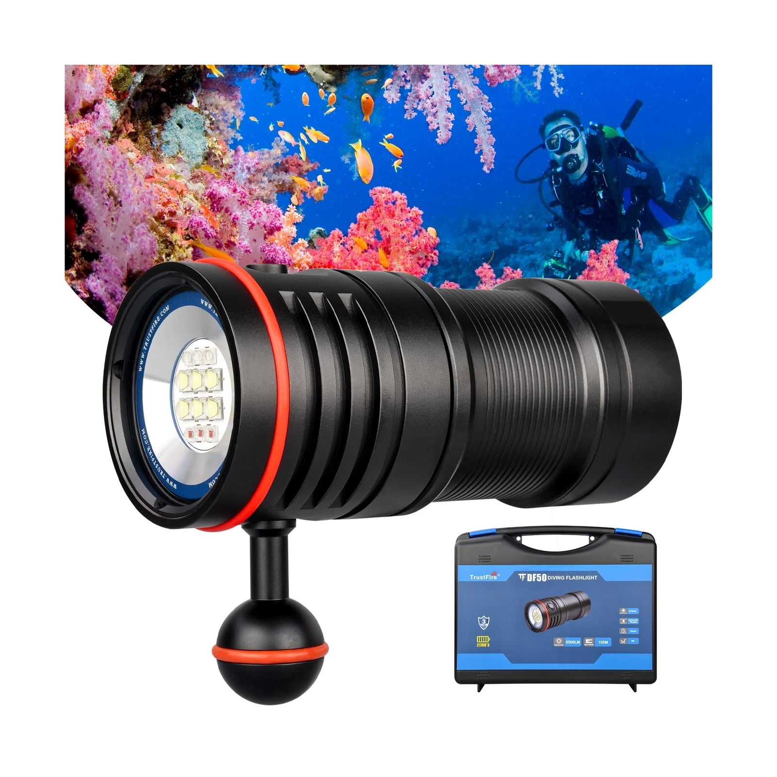 TrustFire DF50 Scuba Diving Light, 6500 Lumens Video Camera Photography Dive …