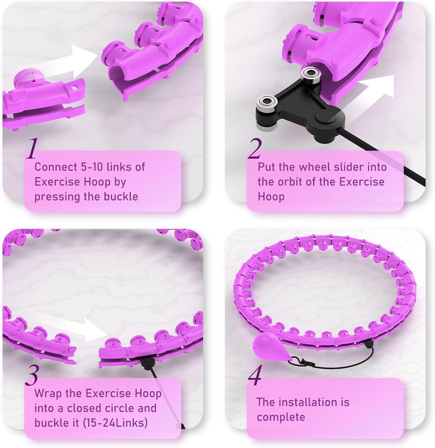 JKSHMYT Weighted Hula Circle Hoops for Adults Weight Loss, 58 inch, Purple