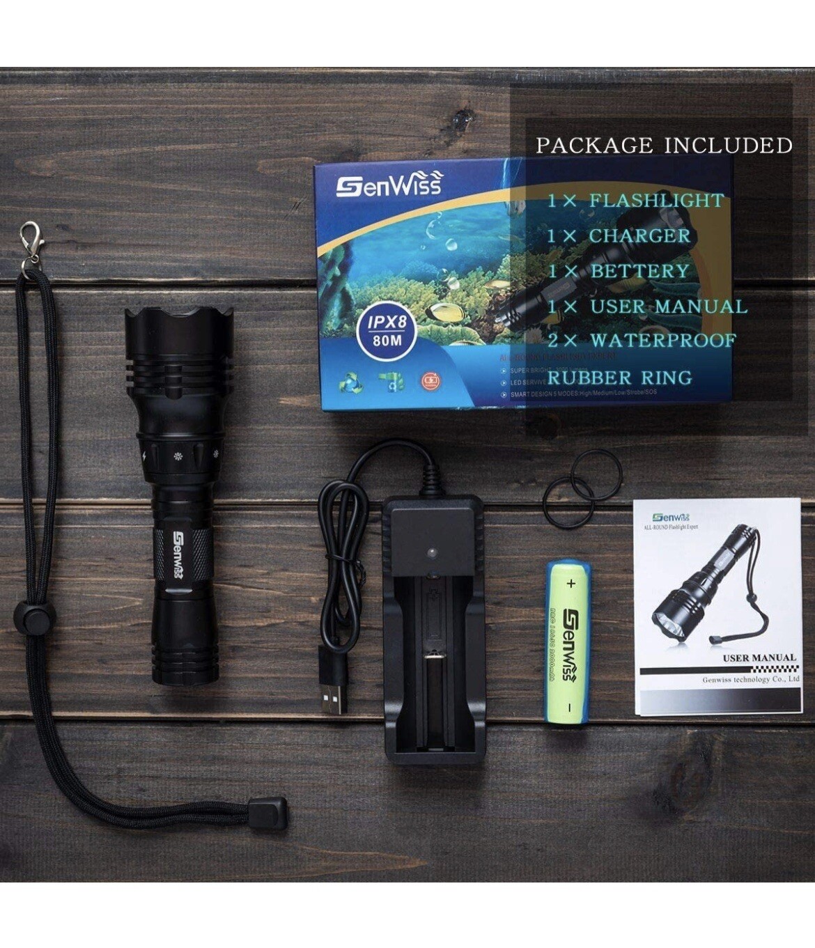 Genwiss Dive Light with lock function, Diving Flashlight Underwater Lights