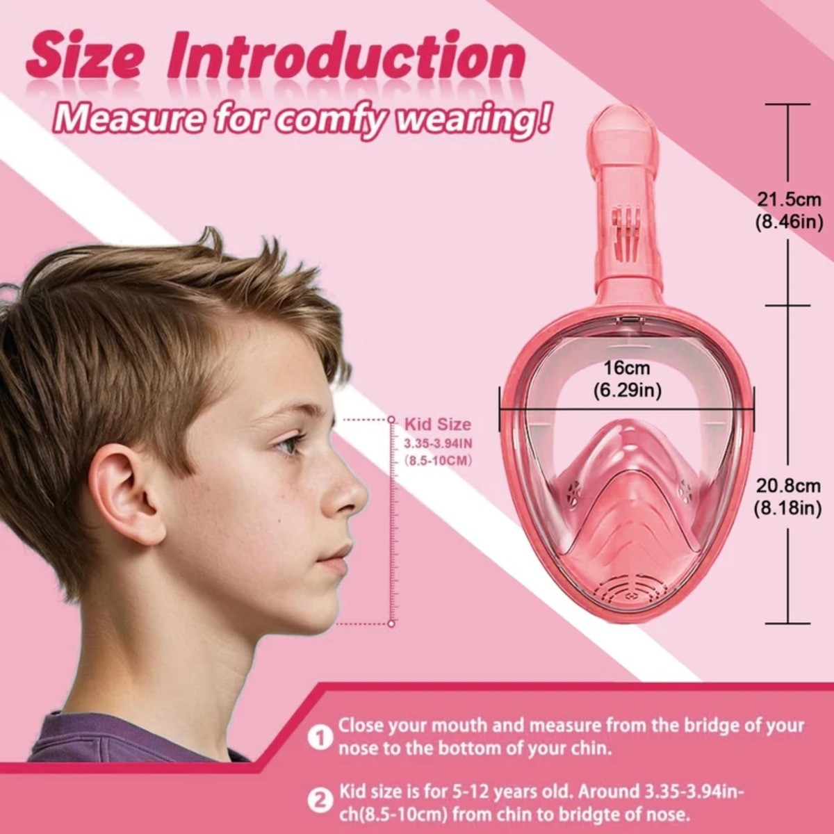 Snorkel Mask 180° Panoramic View Free Breathing Full Face Snorkeling M for Kids