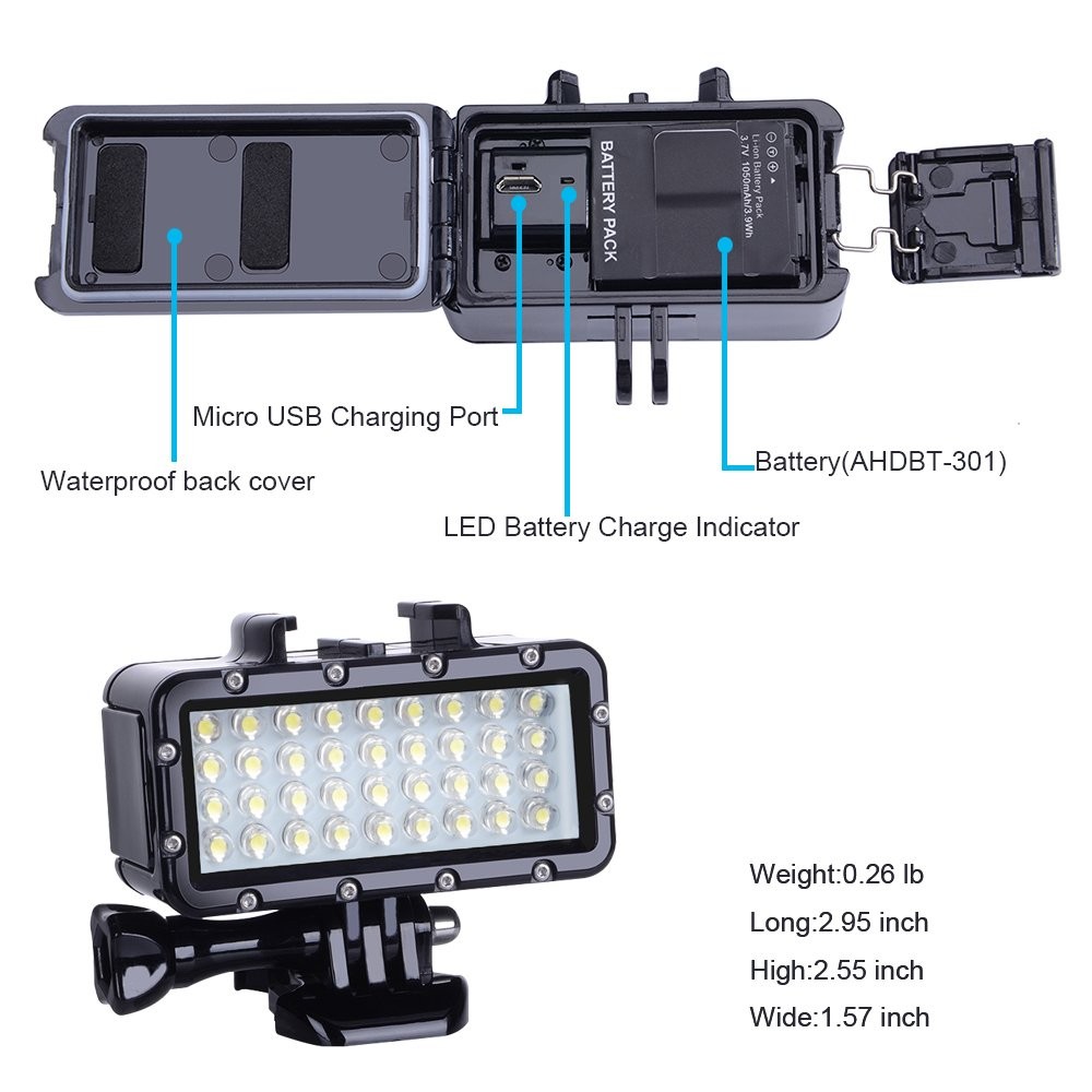 Suptig Diving Light High Power Dimmable Waterproof LED Video Fill…