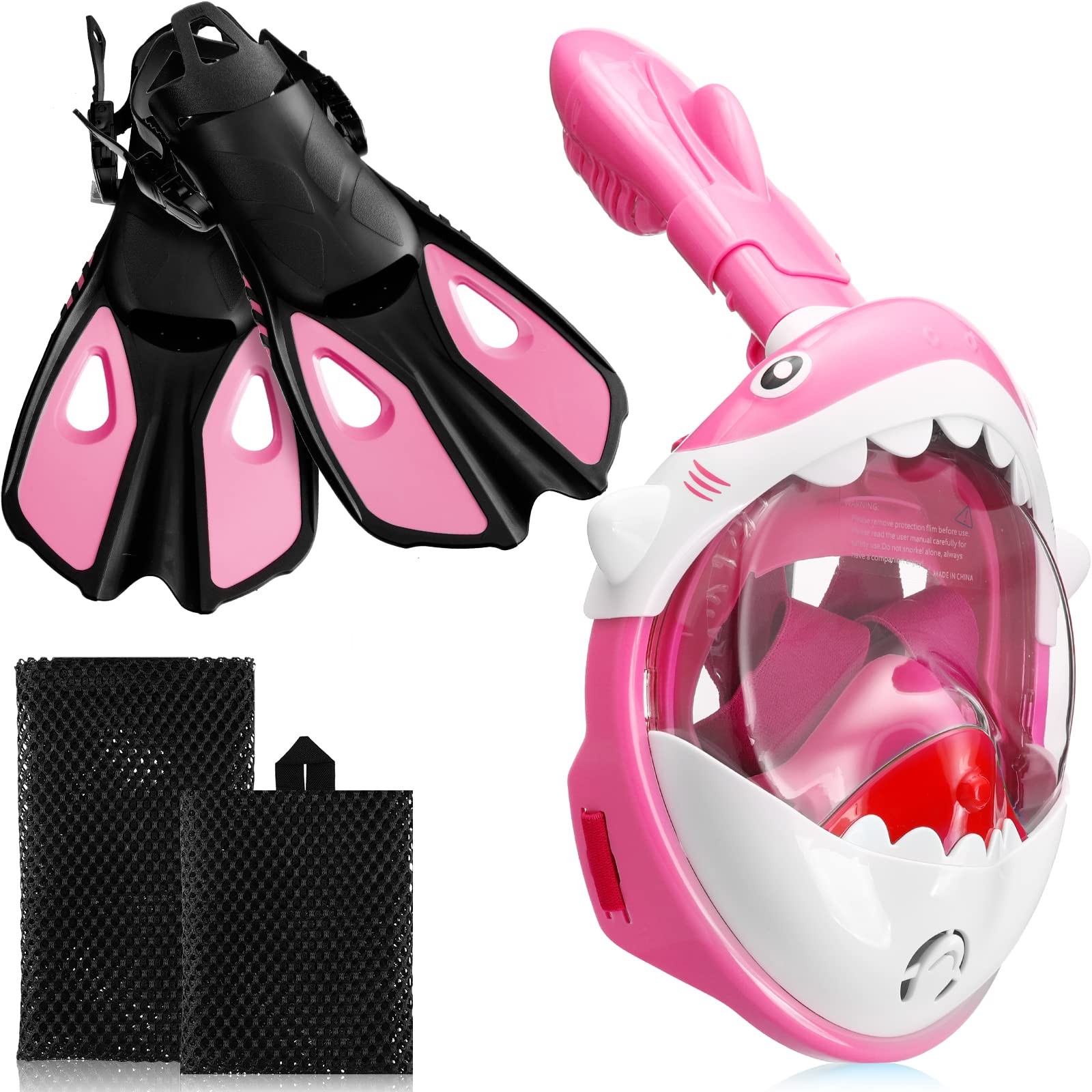 2 Pcs Full Face Snorkel Mask for Kids with Adjustable Swim Fins 180 Degree Pa…