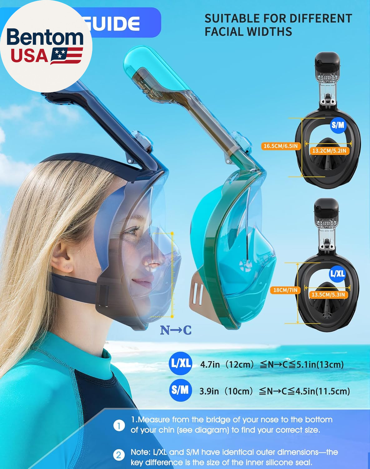 Full Face Snorkel Mask, Snorkeling Gear for Adults with Latest Dry Top Breathing