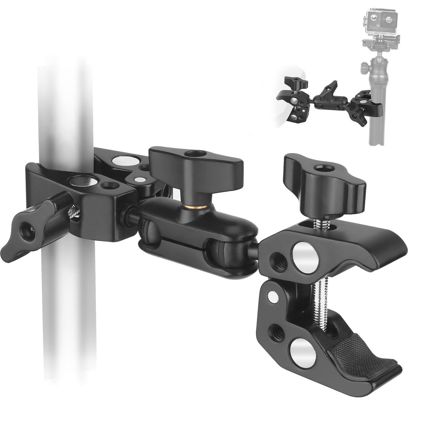 YAYOYA Double Super Clamp Camera Mount, Umbrella Holder Bracket 50mm, Black