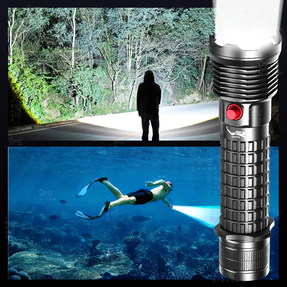 IPX8 Waterproof Diving Flashlight 3000LM Aluminum Dive Torch USB Rechargeable