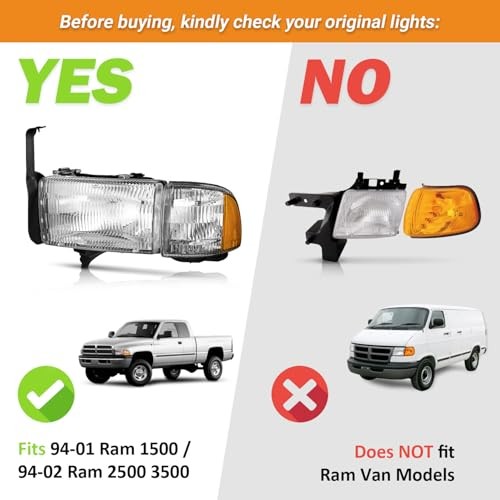 Headlights Assembly for 1994 OE Replacement Chrome | With High & Low Beam Bulbs