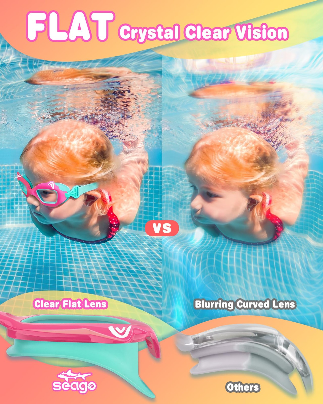 Seago 2 Pack Kids Swim Swimming Goggles for One Size, Pink & Orange (2 Pack)
