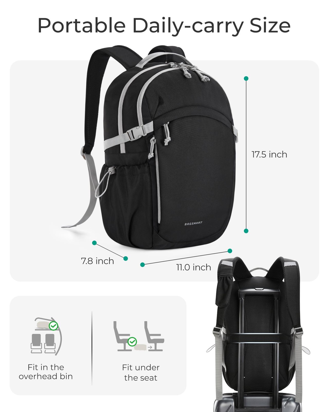 BAGSMART Travel Backpack for Women&Men, Lightweight 15.6″ 15.6 Inch, Black