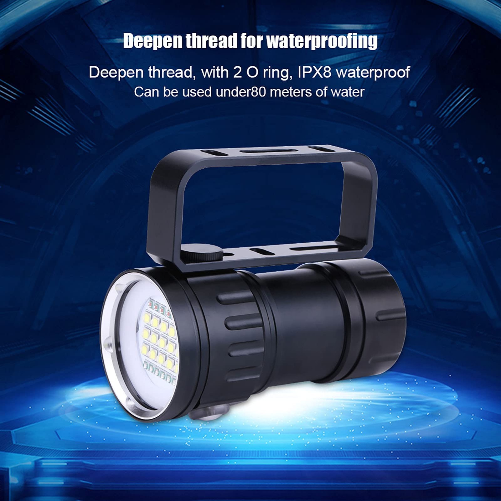 Camrusic Dive Light, Diving Flashlight 18000 Lumen IPX8 Waterproof Black