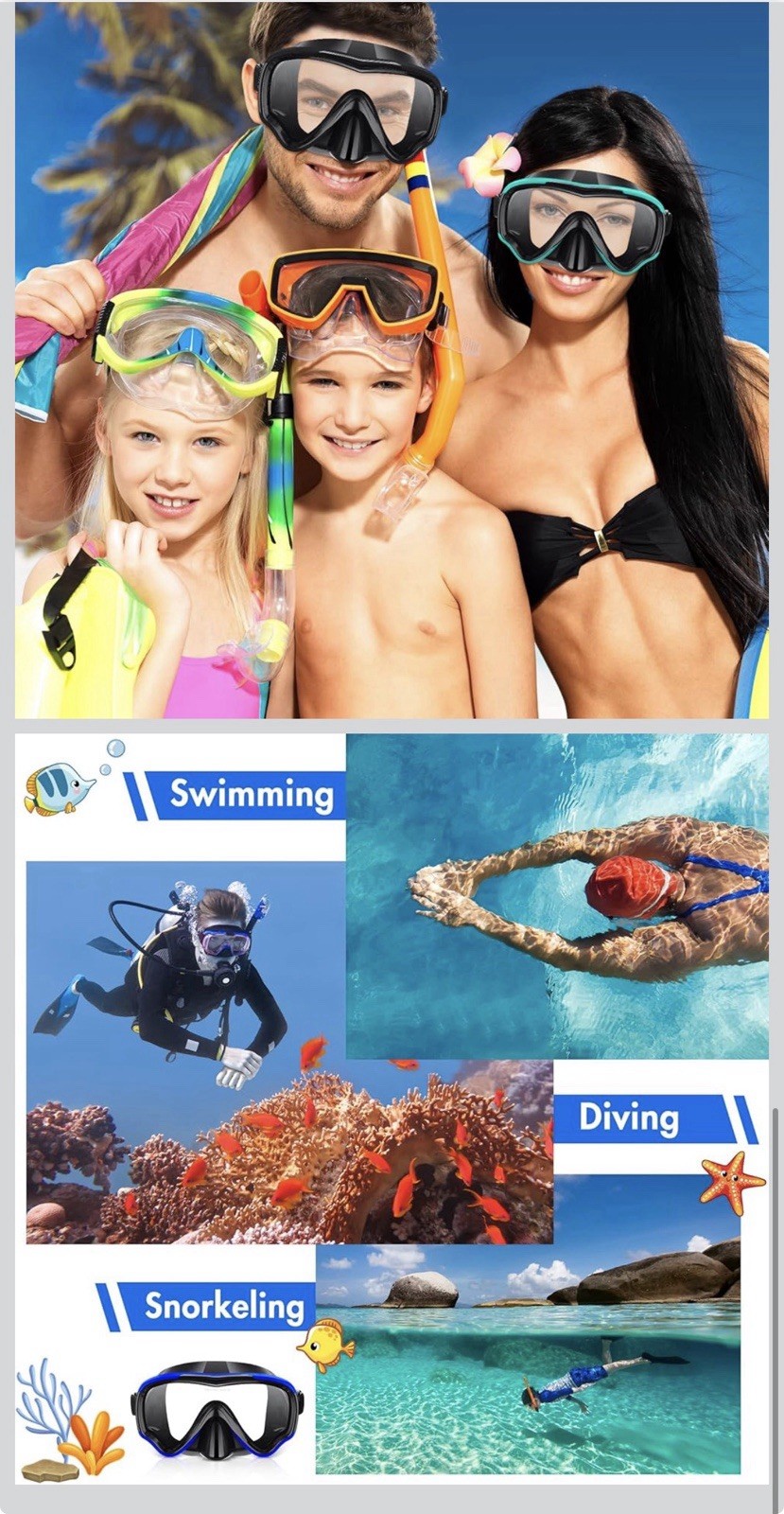 2 Set Snorkeling Gear for Adults, Dry-Top Snorkel Set Scuba Diving mask