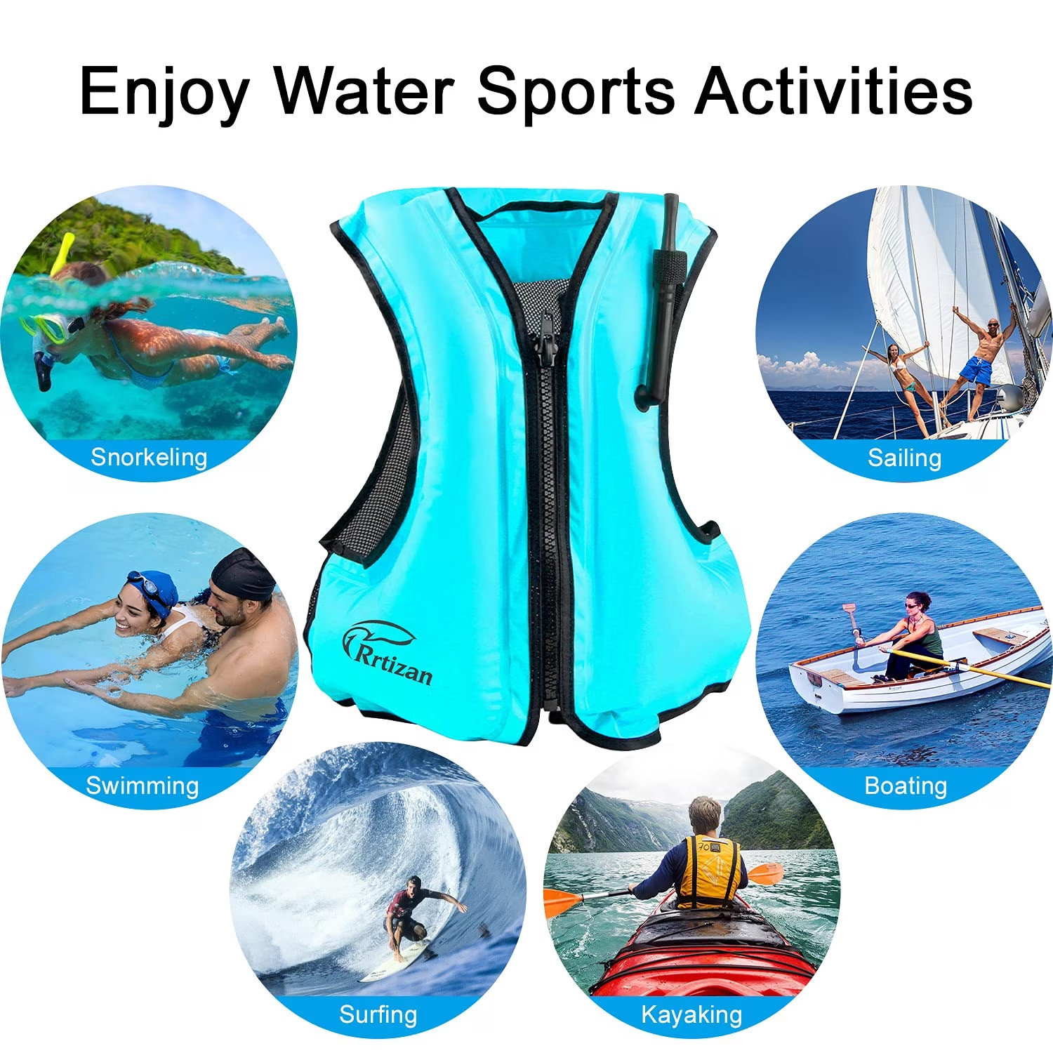 Rrtizan Adults Inflatable Swim Vest, Portable Snorkel Vest, S/M