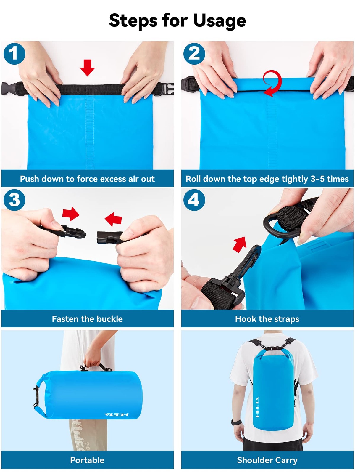 HEETA Waterproof Dry Bag for Women Men, Roll Top Lightweight 20L, Blue