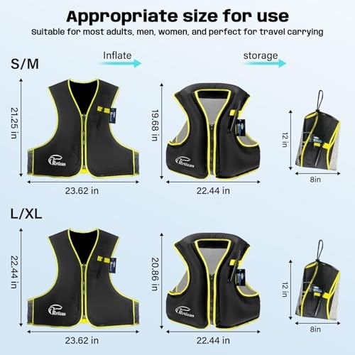 Inflatable Snorkel Vest for Adult, Travel Snorkeling Vest Large-X-Large Black