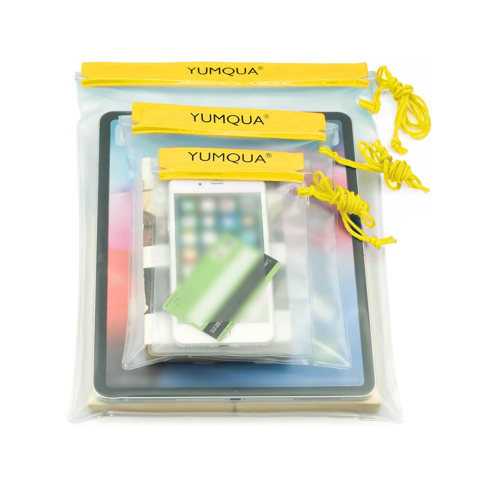 YUMQUA Clear Waterproof Bags, Water Tight Cases Small, Medium, Large, Yellow