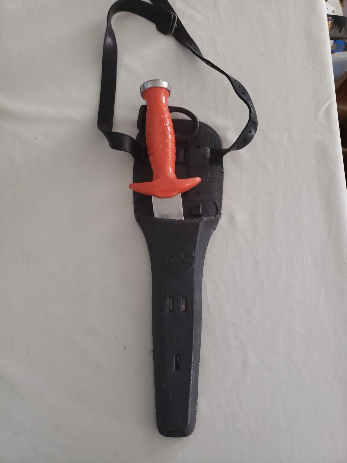 AMF Swimaster Dive Knife, Serrated, Stainless Steel, Orange Handle, Black Sheath