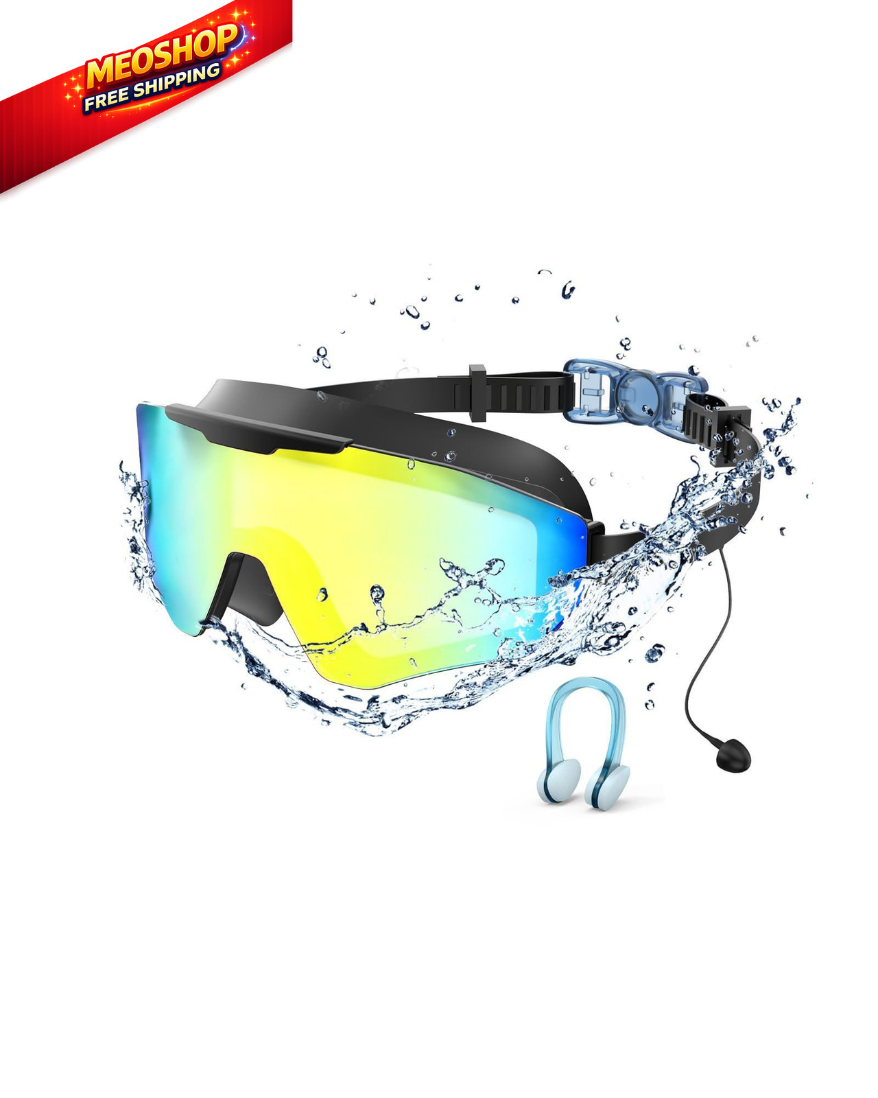 viyawise Swim Goggles with Earplugs, Wide View Anti Fog UV Adult, Cyan