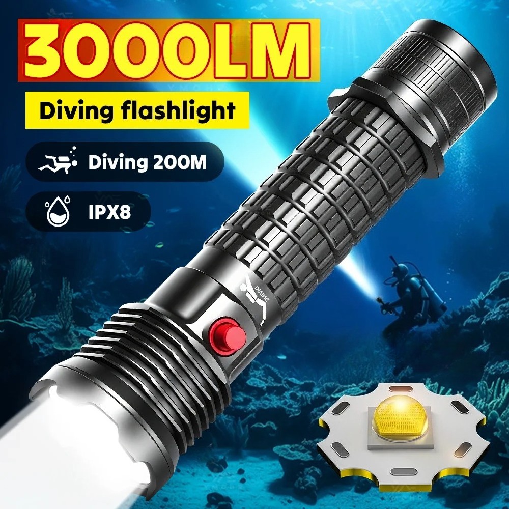 3000LM Dive Torch P70 Diving Flashligh Battery Underwater Diving Fishing Lamp