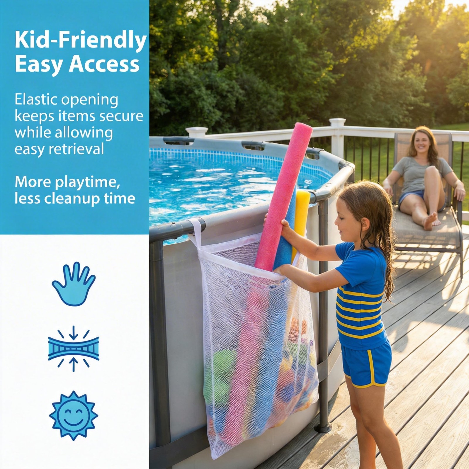 Poolside Perfection! 4-Pack Mesh Storage Bags for Toys, Pool One Size, White