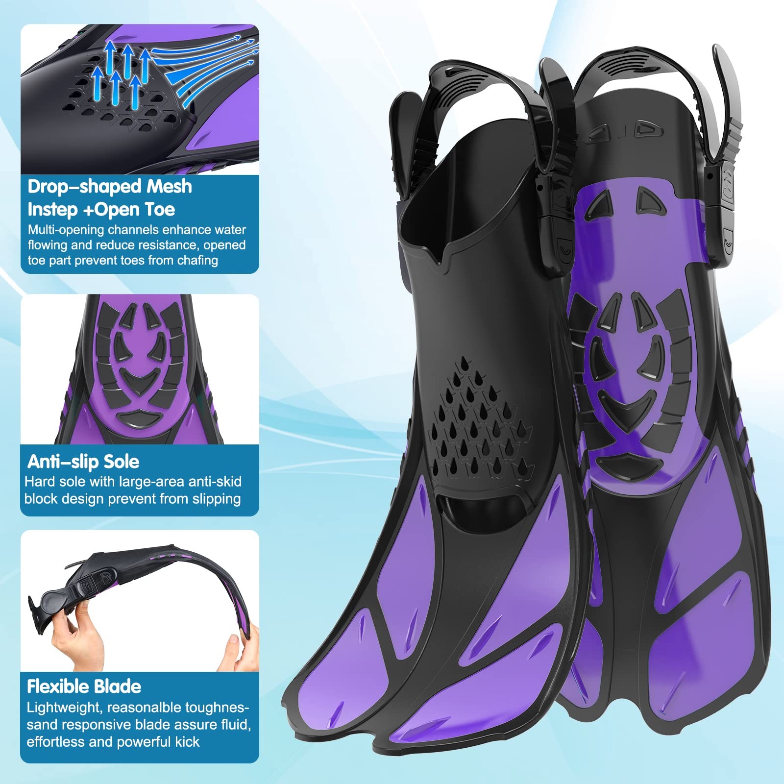 Seovediary Kids Snorkel Set Mask Fins Snorkeling Gear For Kids Anti-Fog Swim