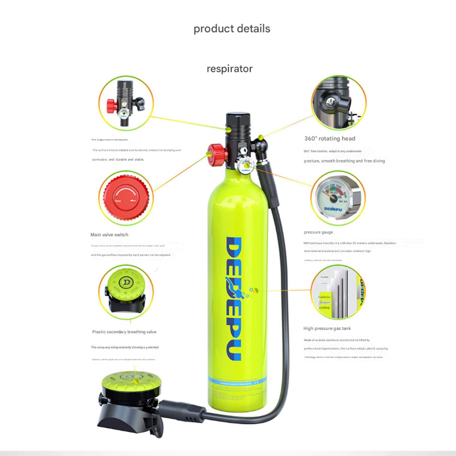 DEDEPU Scuba Diving Kit Full Face Snorkel Mask 1L Air Oxygen Tank Underwater US