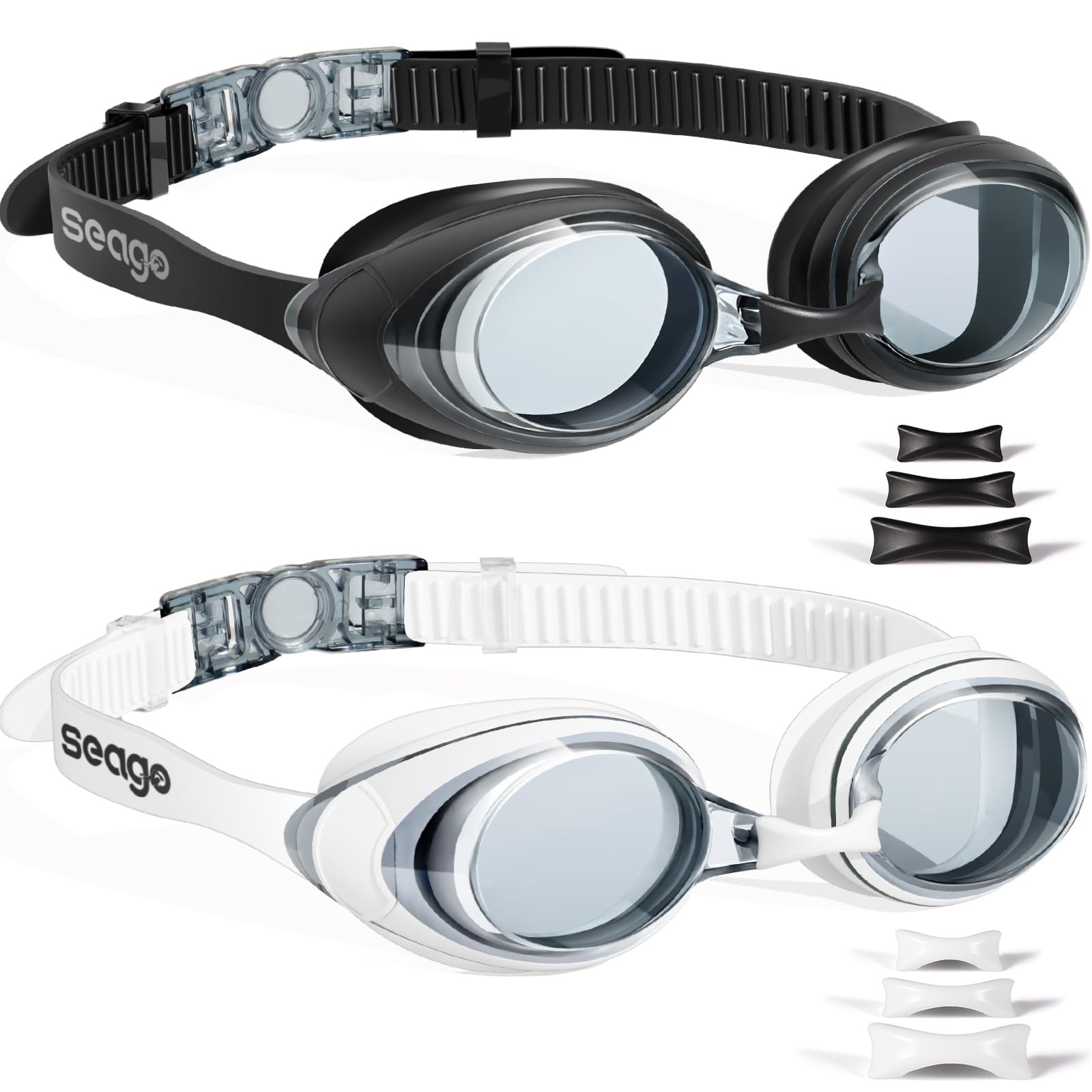 Seago Swimming Goggles 2 Pack Anti Fog UV Black & White