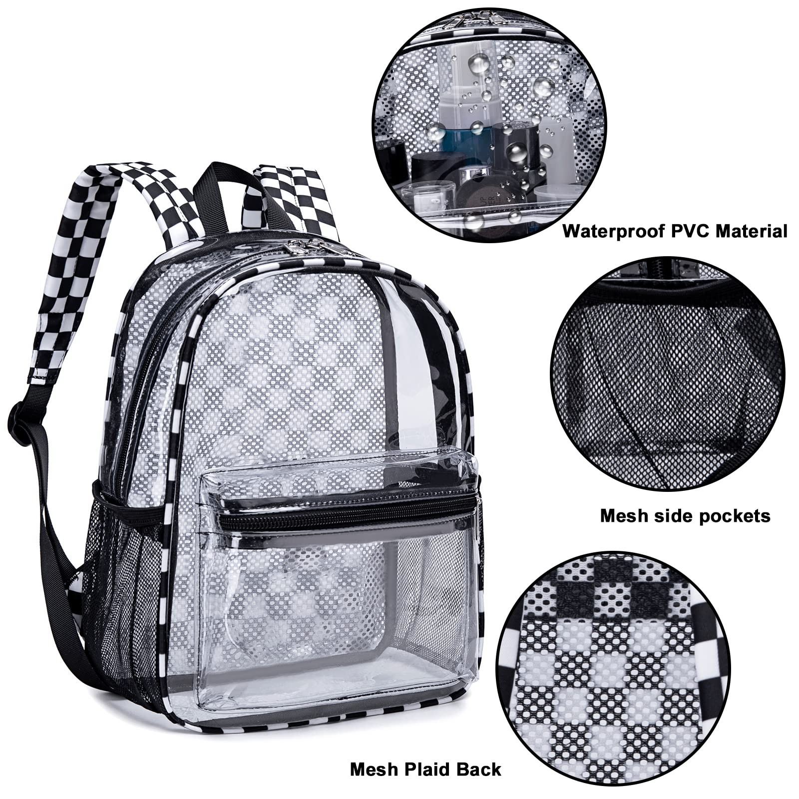 BTOOP Clear Mini Backpack for Stadium Events 12» H-Mini, Black White – Plaid