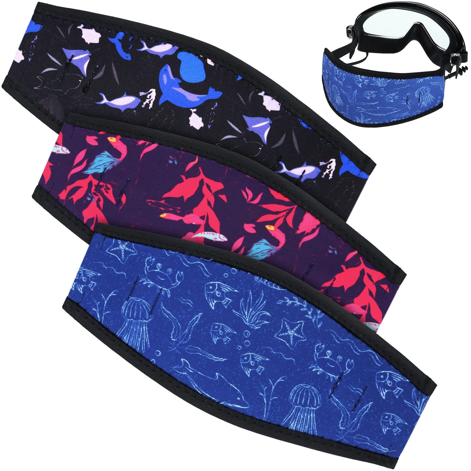 3 Pcs Neoprene Mask Strap Covers 7.5 x 3.5 Inch Dive Snorkel Comfort Set