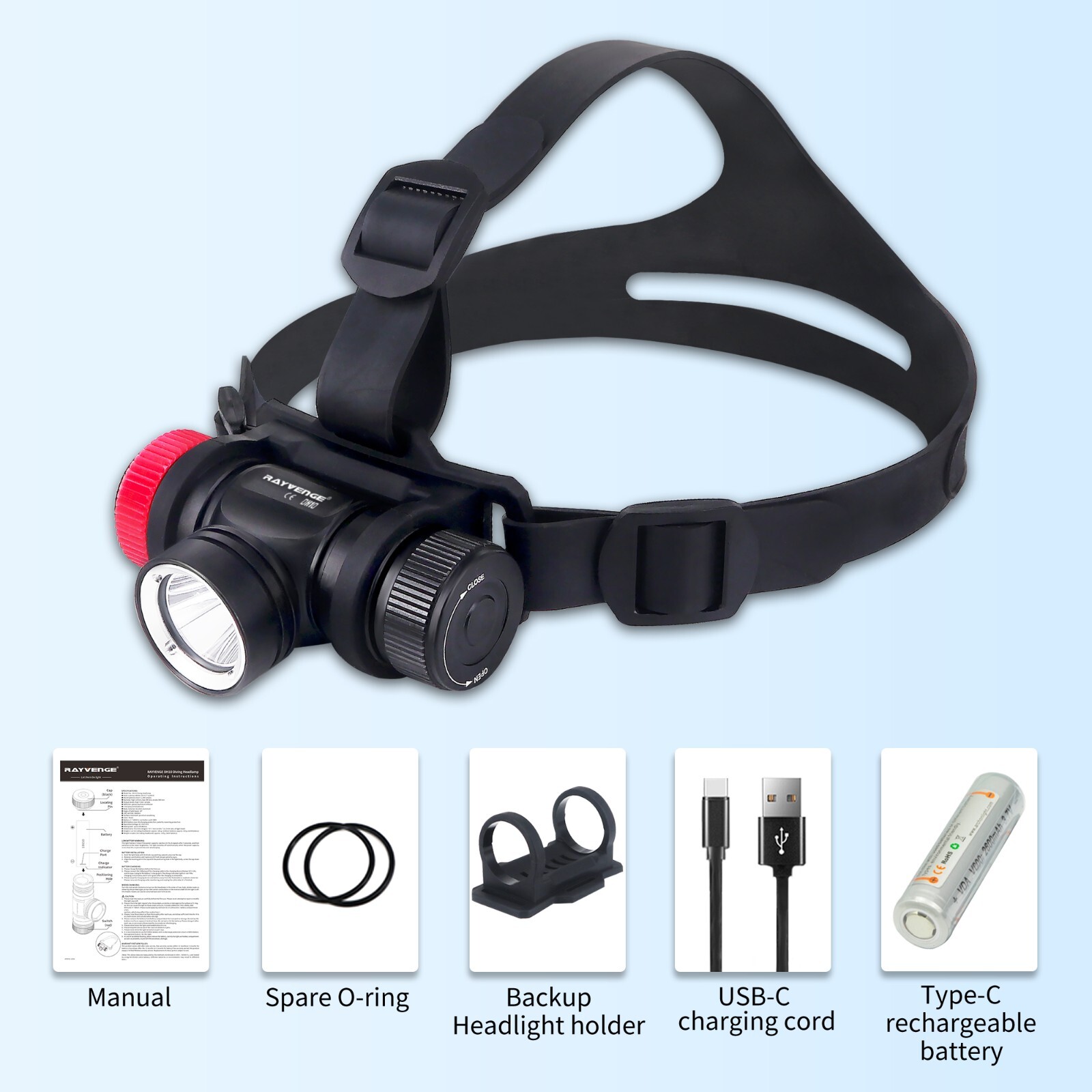 Diving Headlamp Underwater 100m Headlight LED Scuba Head Flashlight Torch Lamp