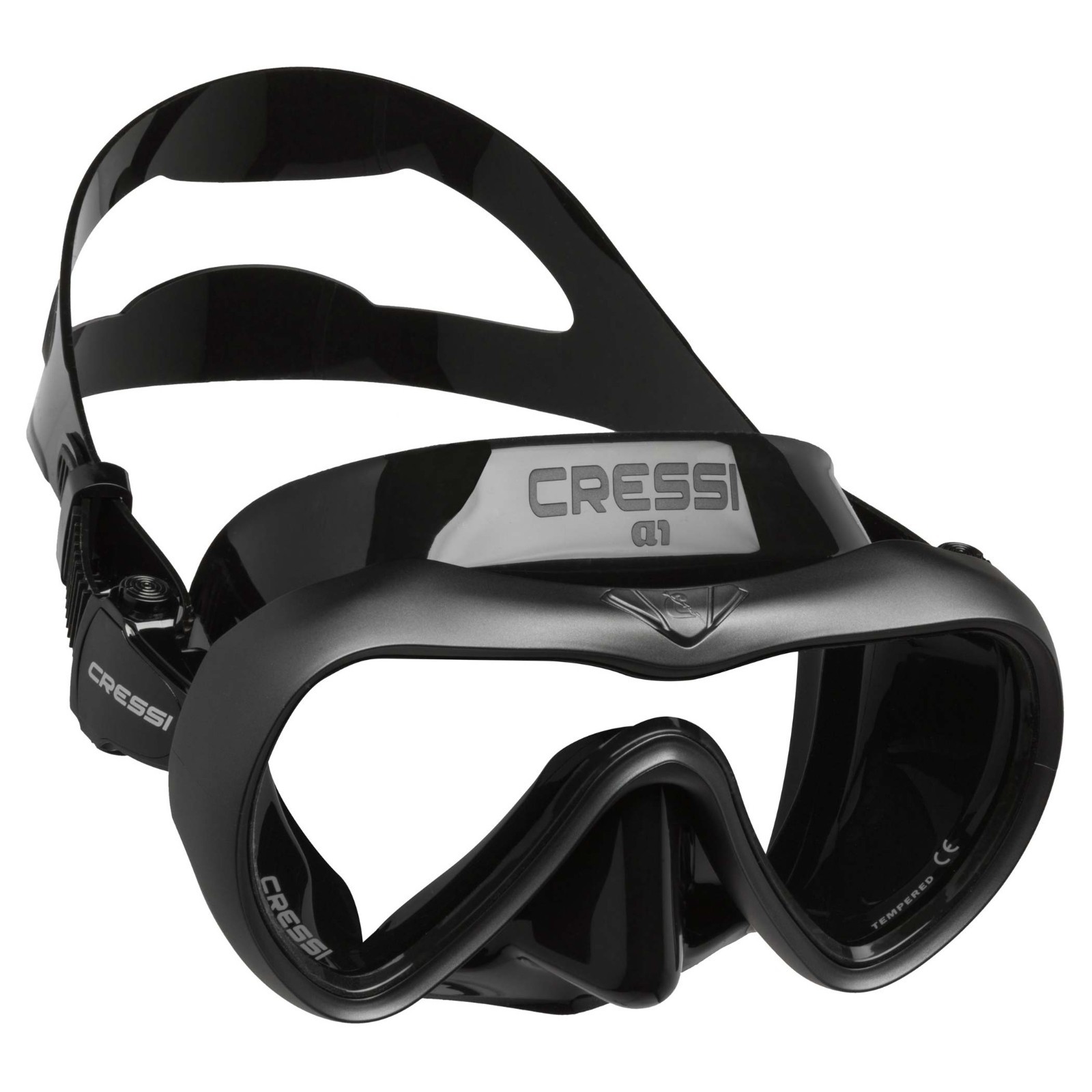 Cressi A1 Anti-Fog Mask – Black/Graphite – Clear Lens – Open Box