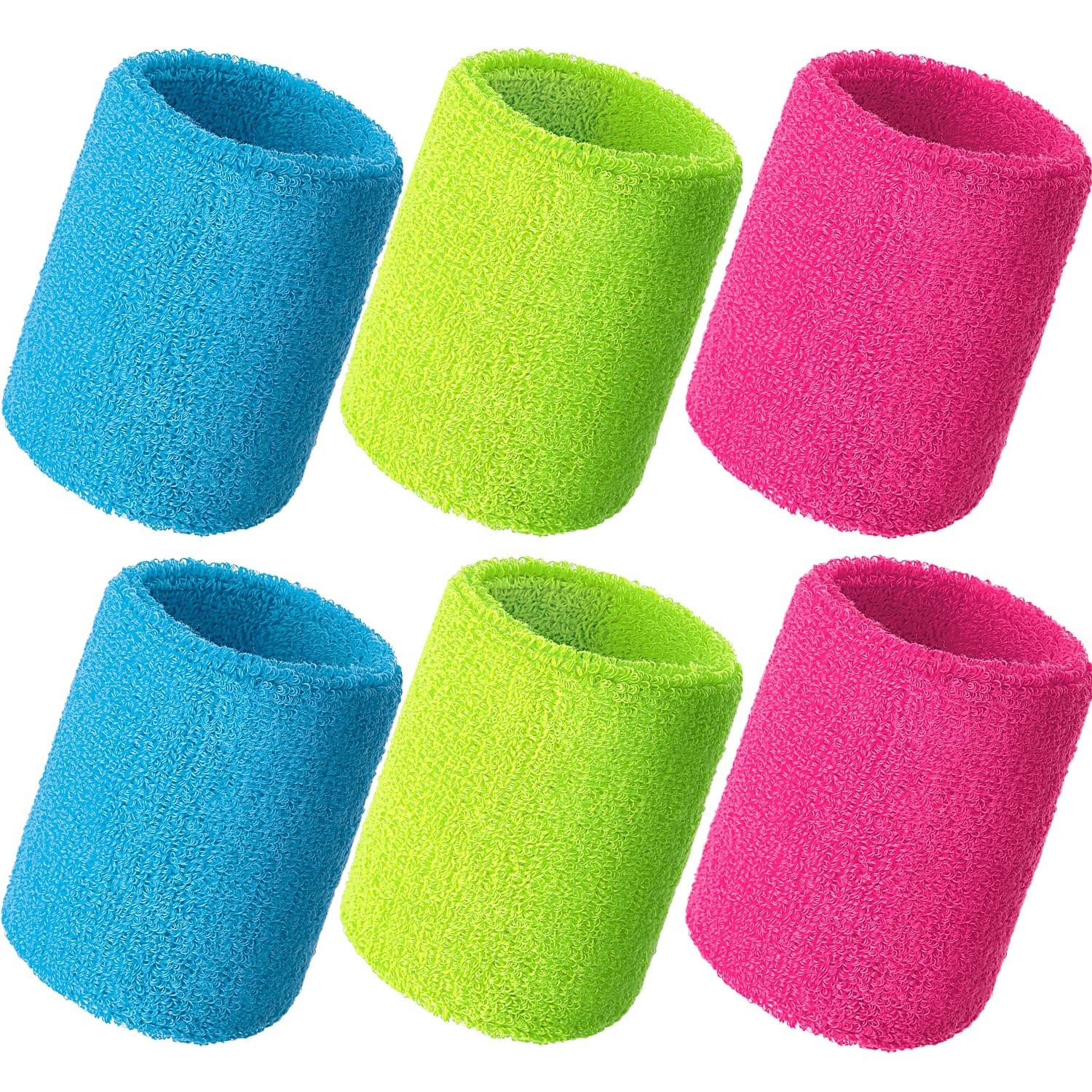 Willbond 6 Pcs Wrist Sweatbands Sports Neon pink, neon green, sky blue