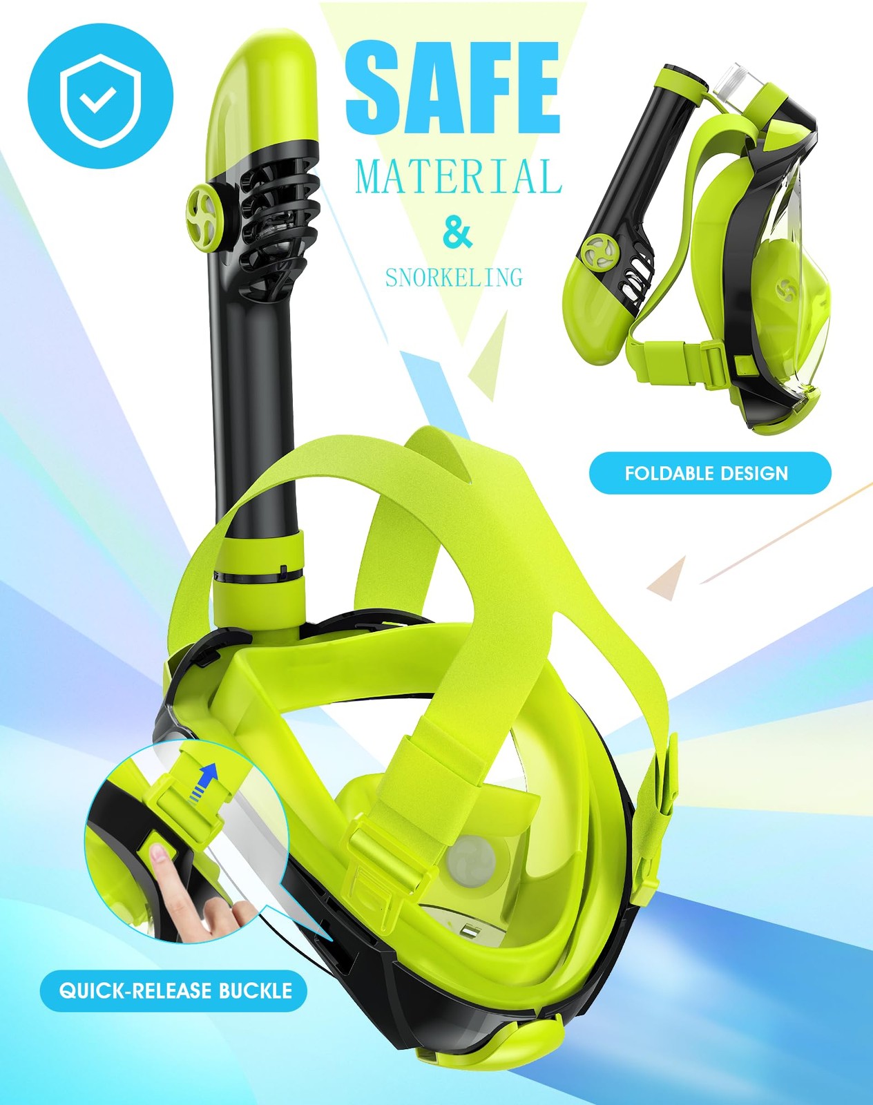 Greatever G2 Full Face Snorkel Mask with Latest Small-Medium, Yellow Green