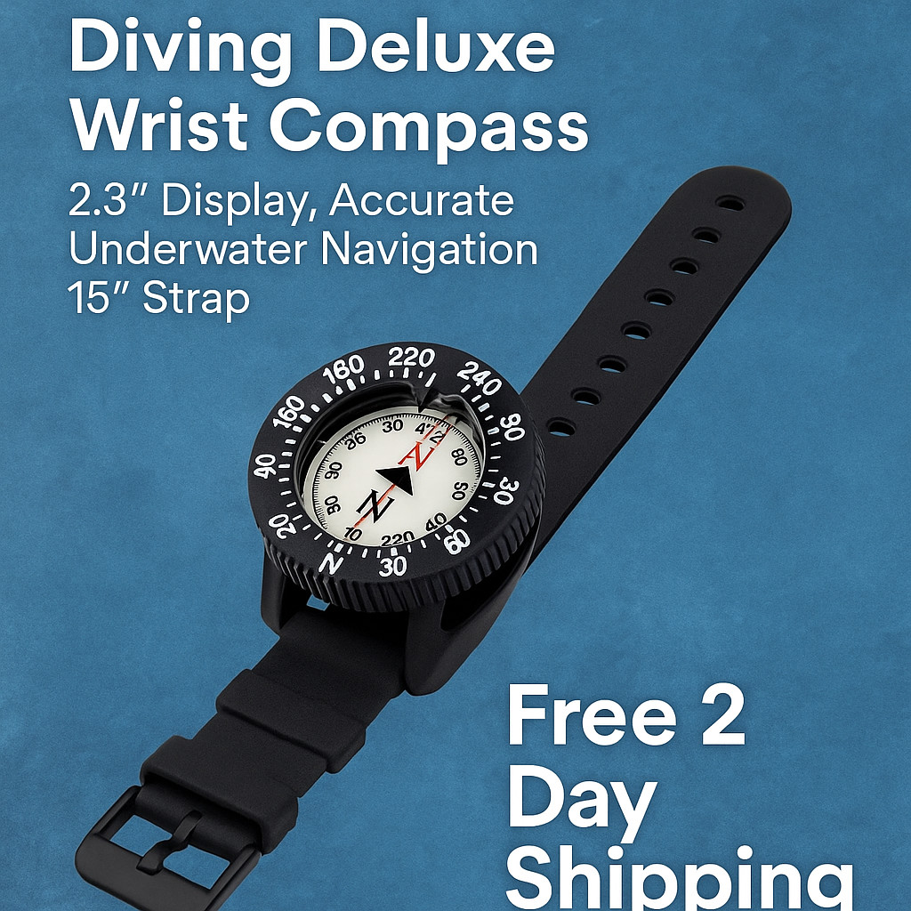 Diving Wrist Compass 2.3″ Display Waterproof 80M 25° Tilt Strap Made in Taiwan
