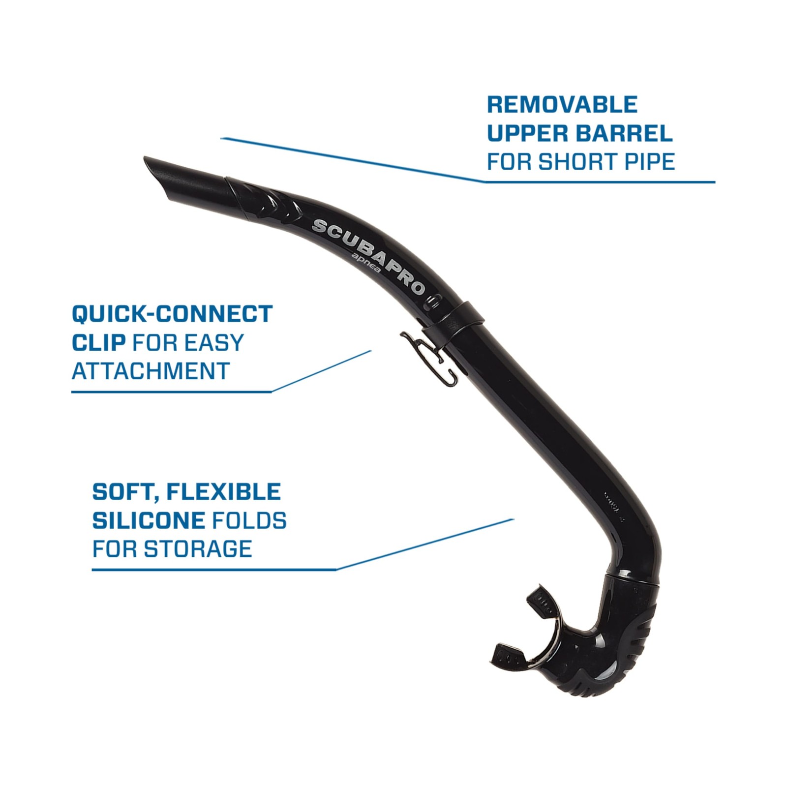 SCUBAPRO Apnea Snorkel for Freediving, Foldable J-Tube Design One Size, Black
