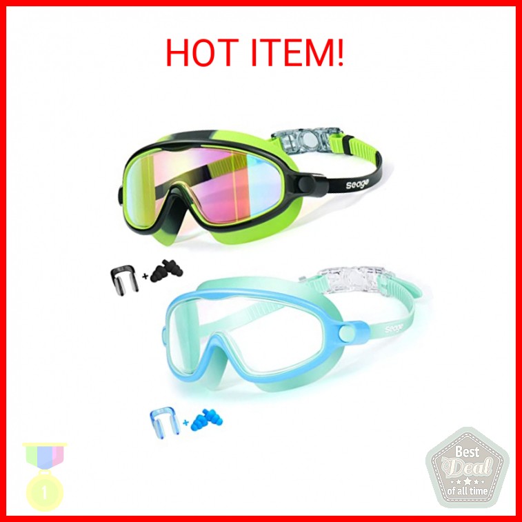 Seago Swim Goggles 2 Pack Anti-Fog Anti-UV Wide View Swimming Goggles for Kids 3