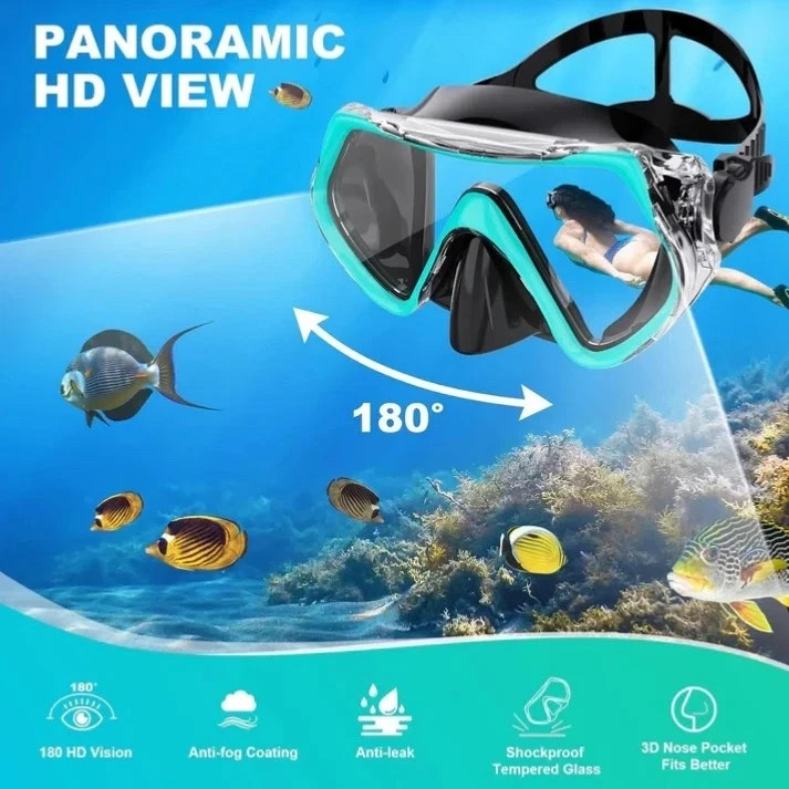 Scuba Diving Mask Tempered Glass Lens Swim Goggles Snorkeling Panoramic View
