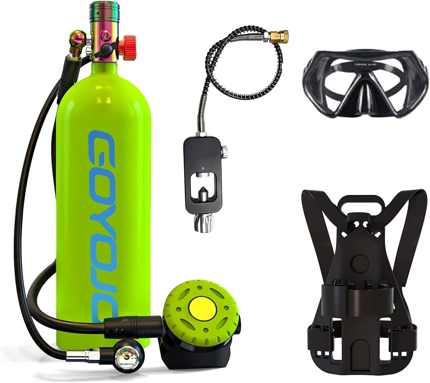 GOYOJO 2L Scuba Diving Tank Kit, Oxygen Underwater Pump & Diving Glasses & Vest