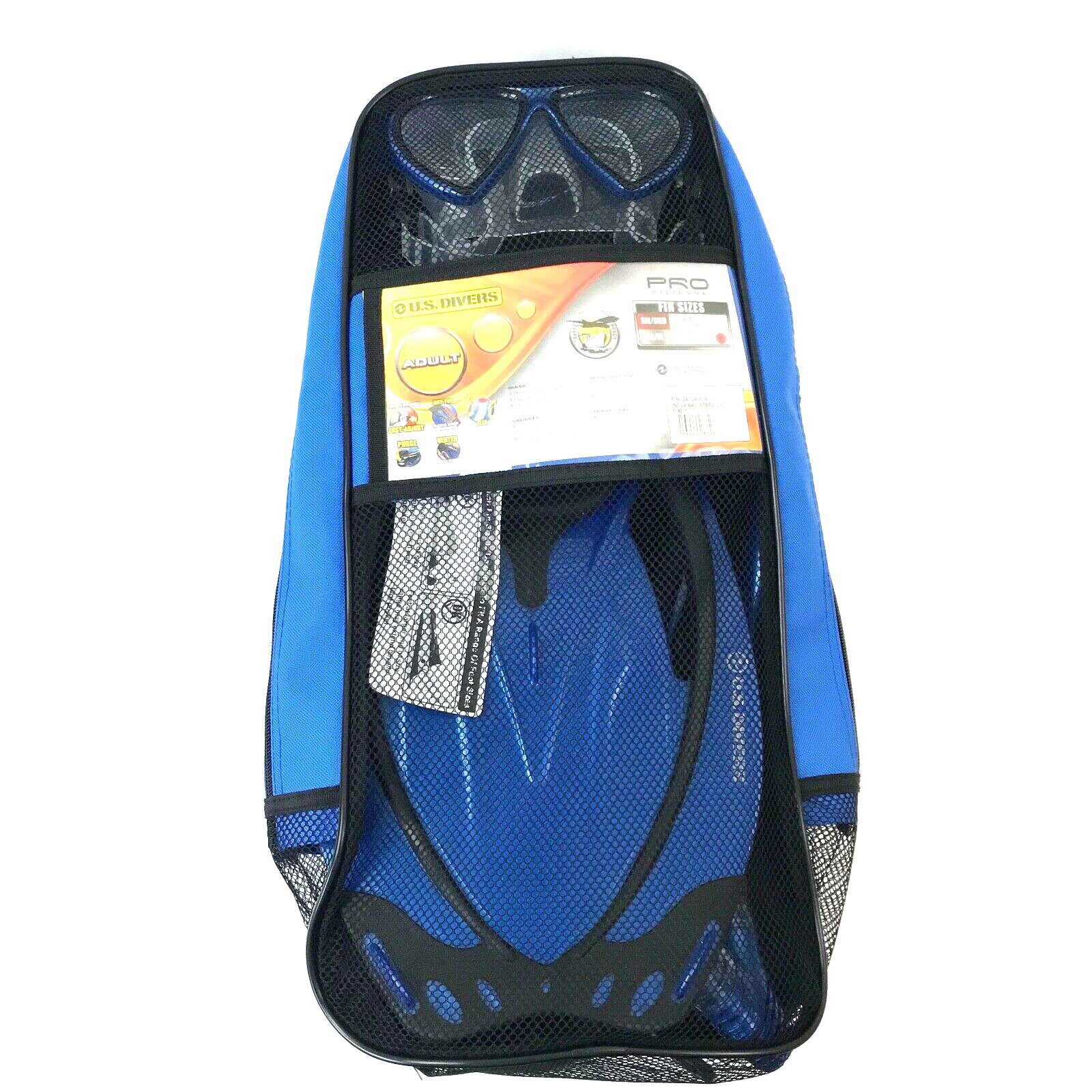 U.S. Divers Pro Series Adult Unisex L/XL 10-13 Snorkel Kit & Carrying Bag Blue