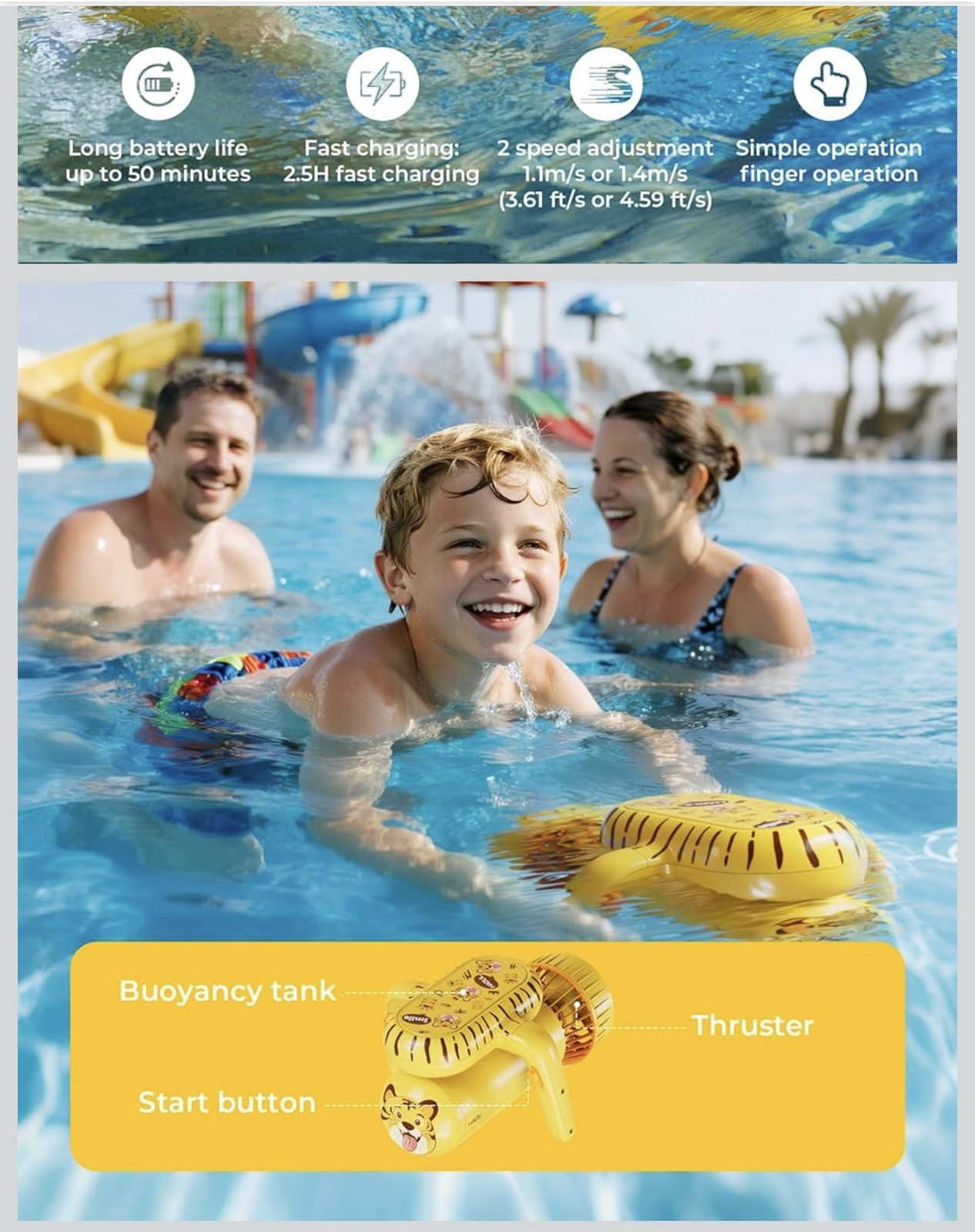 HAGUL S1 Underwater Scooter Kids Pool Sea Scooter 2-Speed Electric Swim Booster