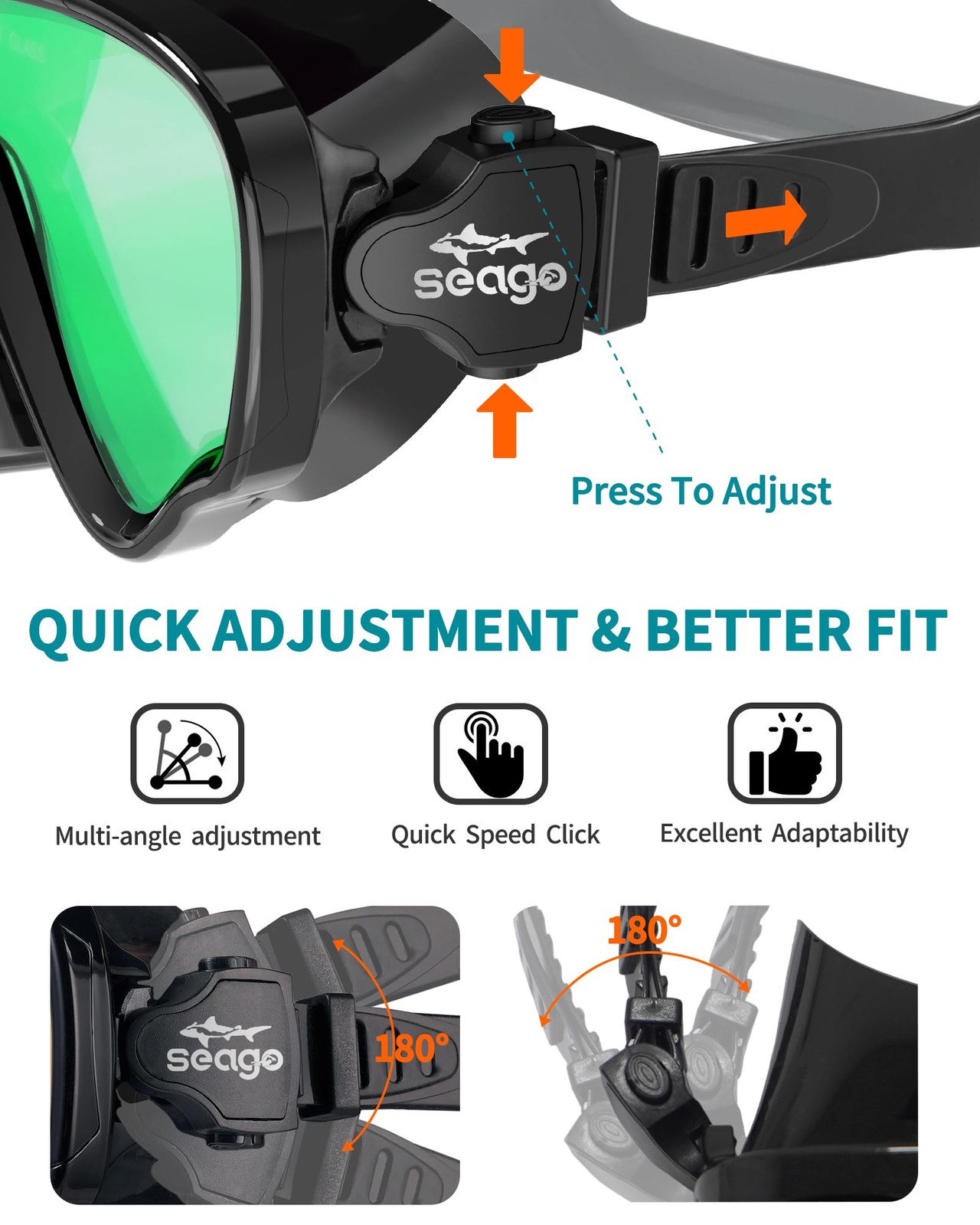 Seago Swimming Goggles Adult Men Women, One Size, Mirrored Green(1 pcs)