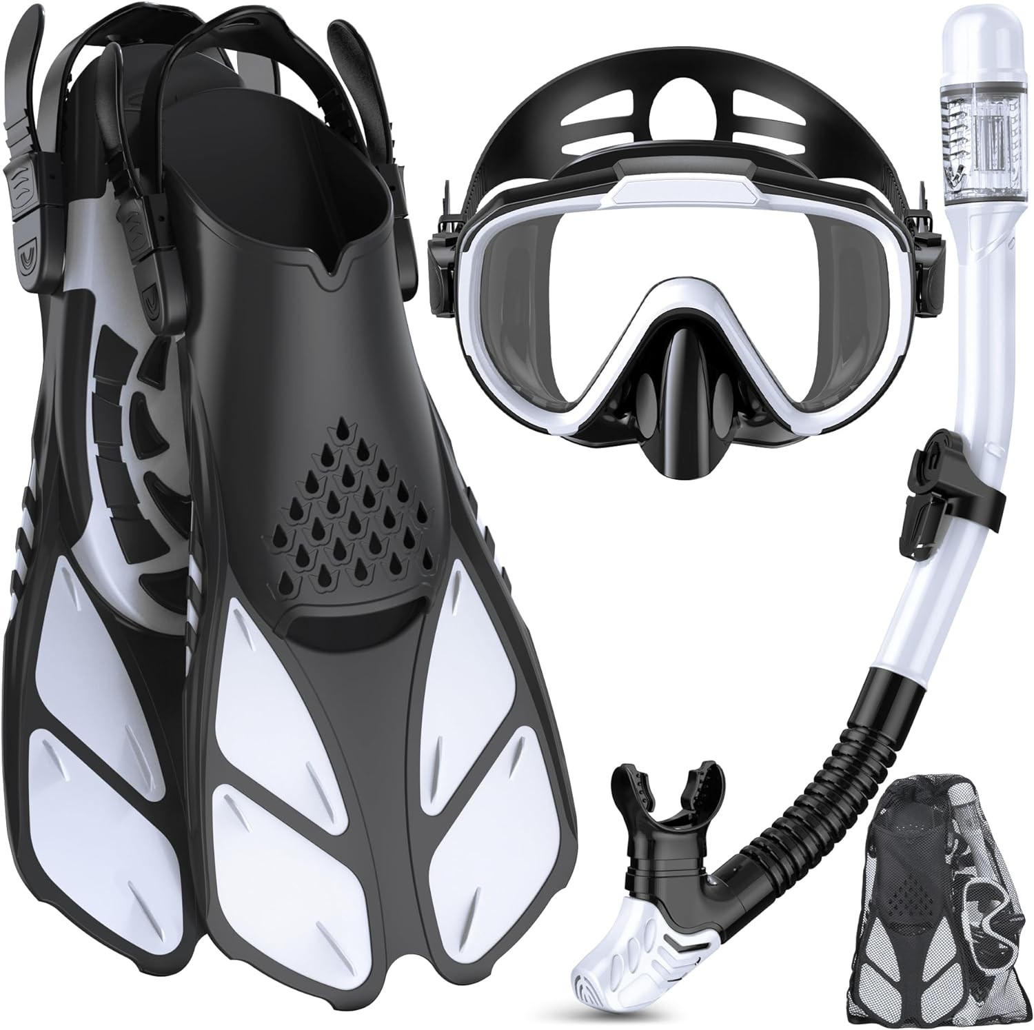 Snorkeling Gear for Adults Men Women,4 in 1 Snorkel Set with ML/XL, WHITE