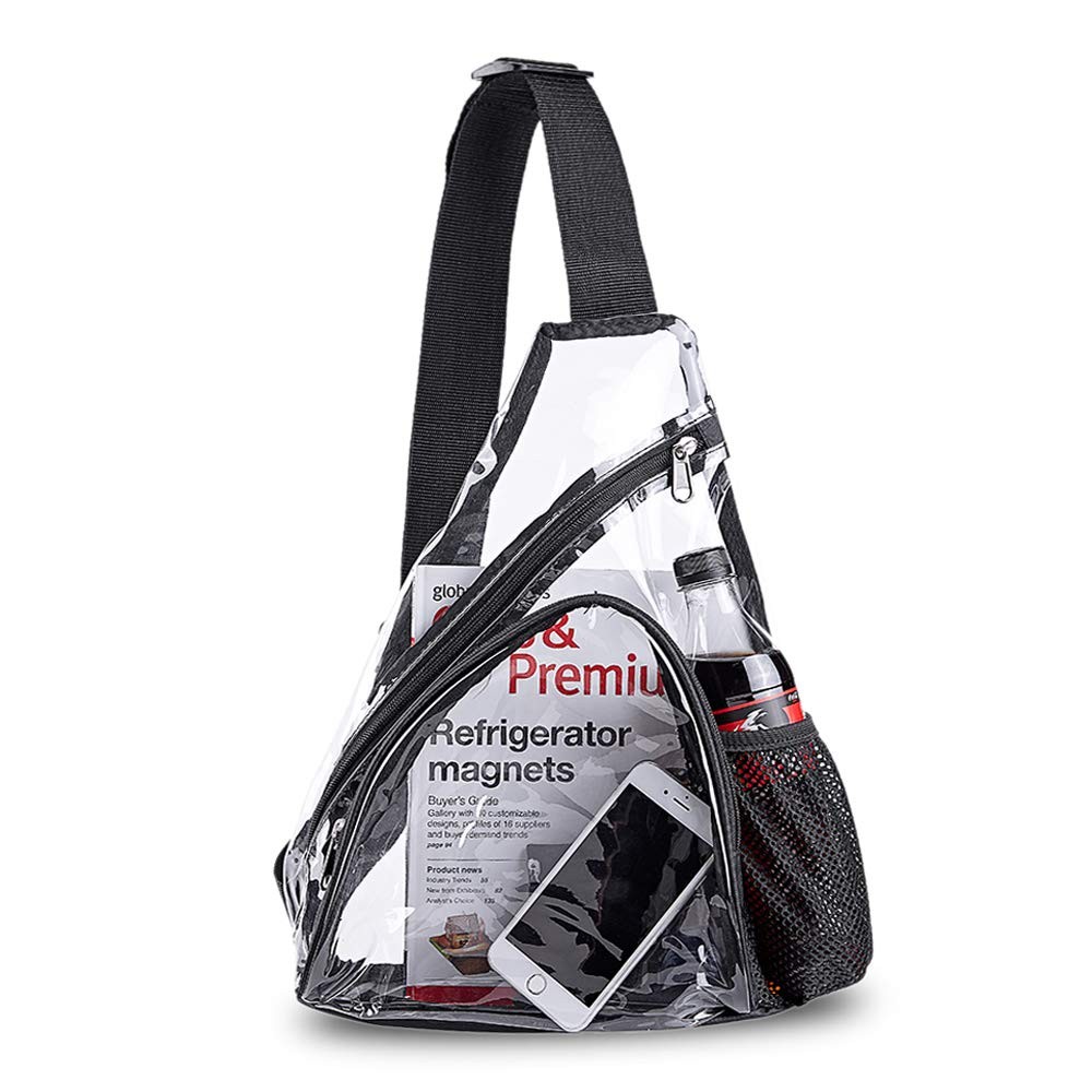 Clear PVC Sling Bag – Stadium Approved Shoulder Crossbody Large, Black