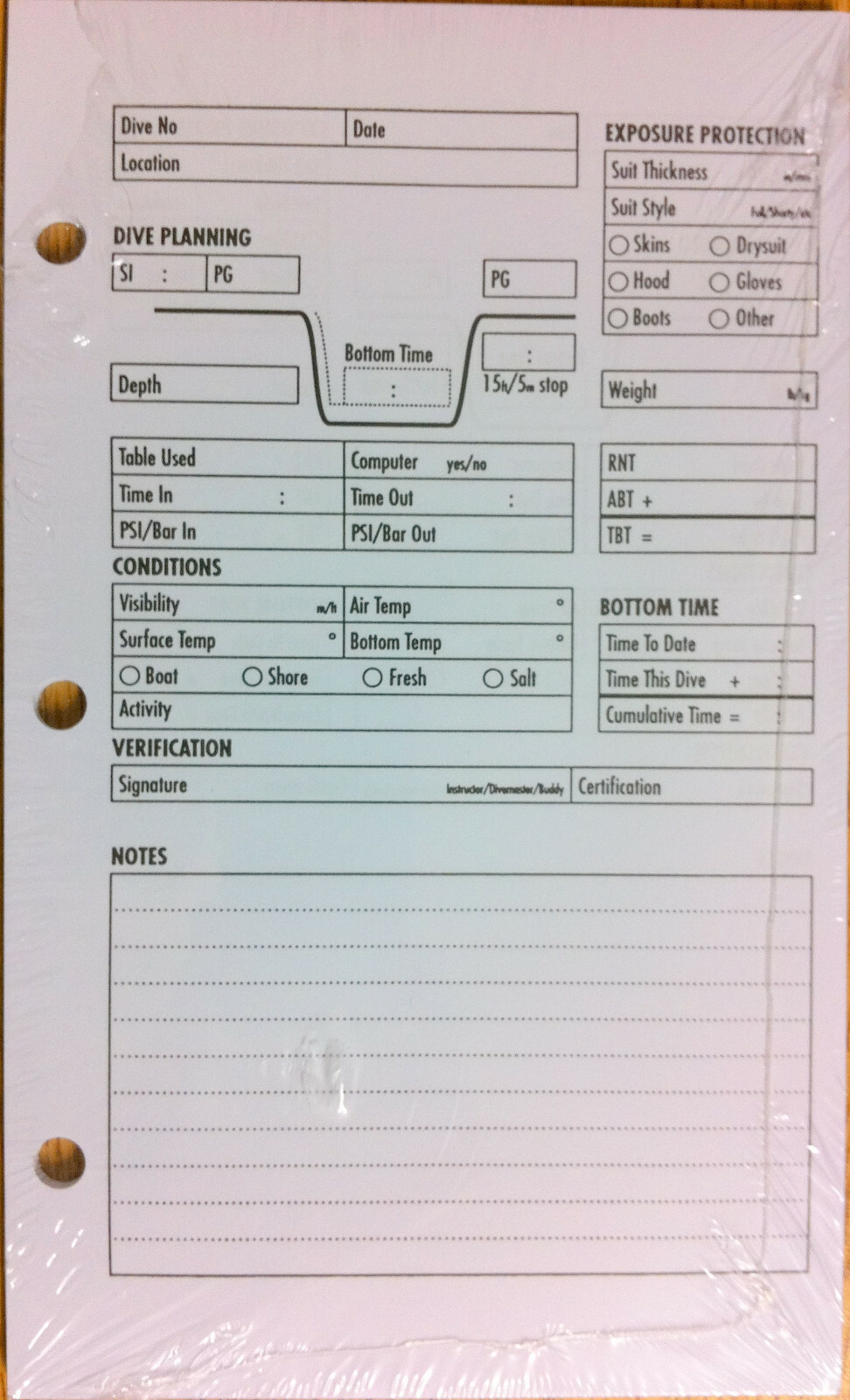 Log Book Binder Replacement Pages 3 Ring Scuba Diving Dive 60 Pages LB0250