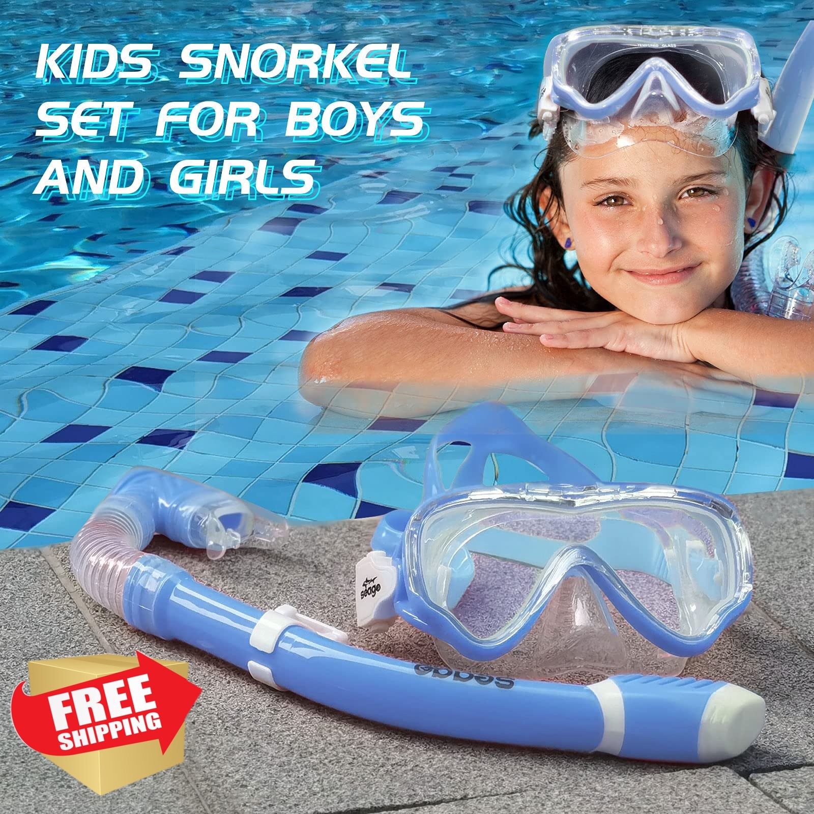 Seago Kids Snorkel Set Dry Top Mask Anti-Fog Swim Gear