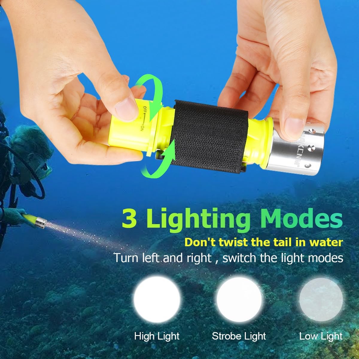 NAKCNM WishDeal 2 Pack Diving Flashlight Underwater LED Scuba Dive Yellow