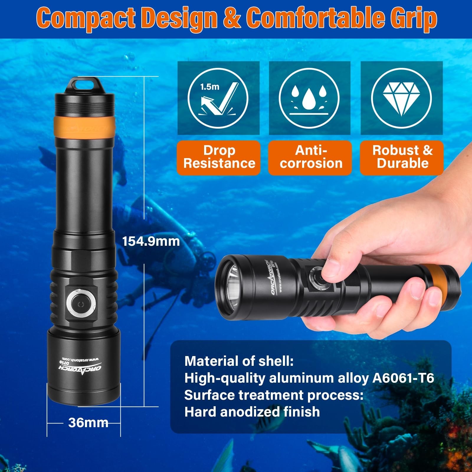 ORCATORCH D710 Scuba Diving Light, 3000 Lumens Super Bright Underwater Flashl…