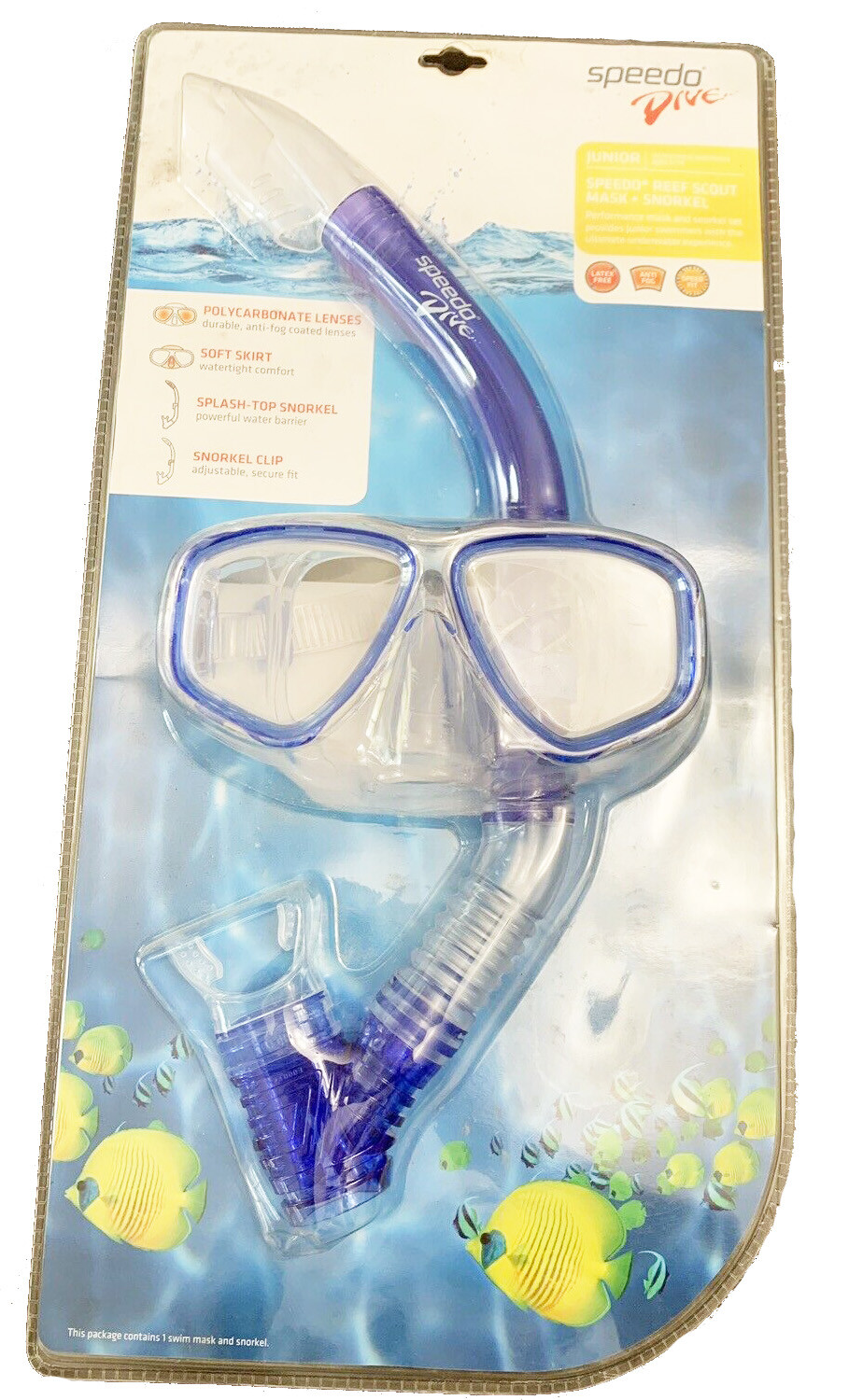 Speedo Dive Junior Reef Scout Mask + Snorkel Combo Ocean Blue Ages 6-14 NEW