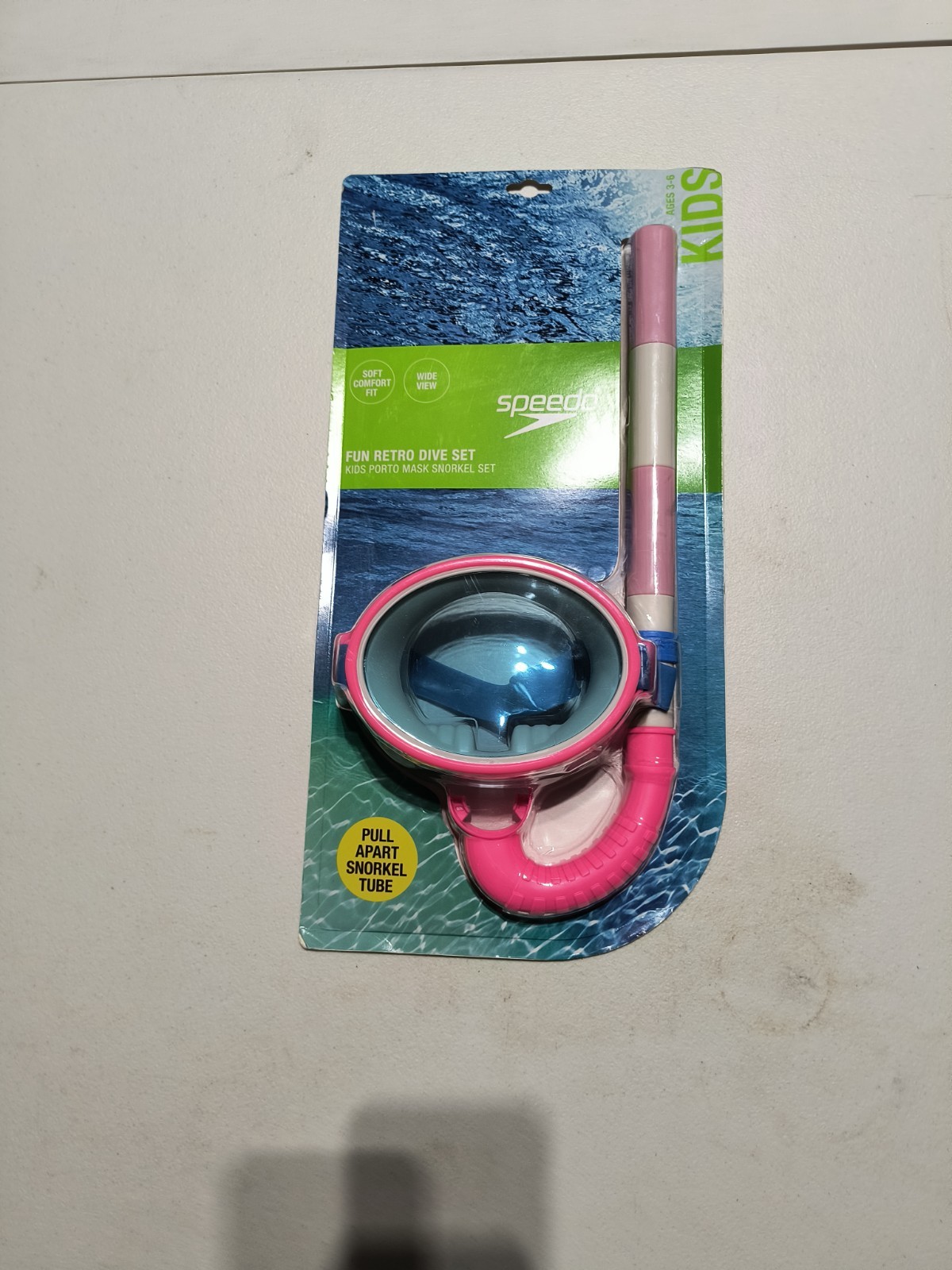 Speedo Kid’s Soft Snorkel Mask Set Retro Wide View Pink Pull Apart Snorkel Tube