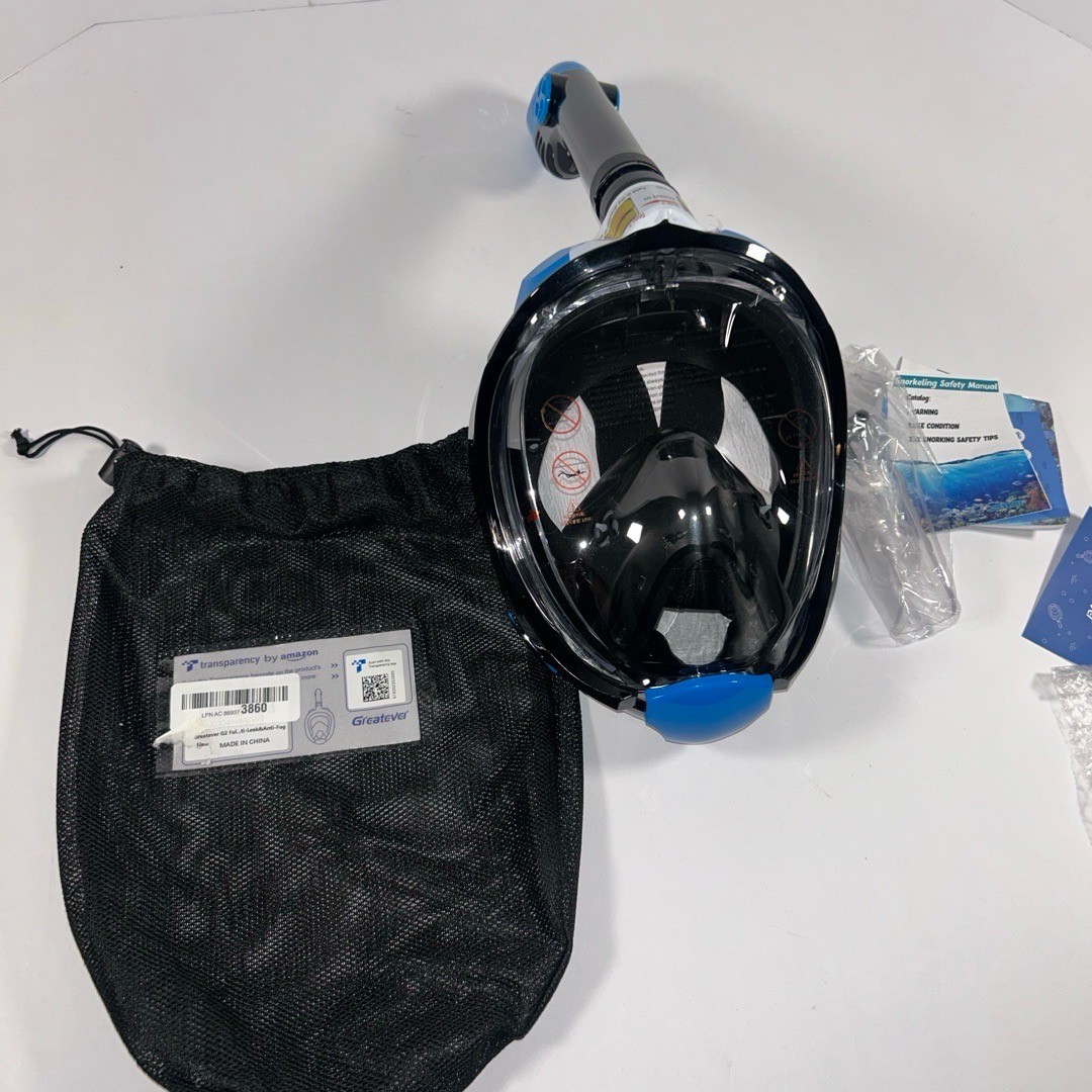 NEW Greatever Full Face Snorkle Mask Black Blue 180 Panoramic Anti-Fog Water