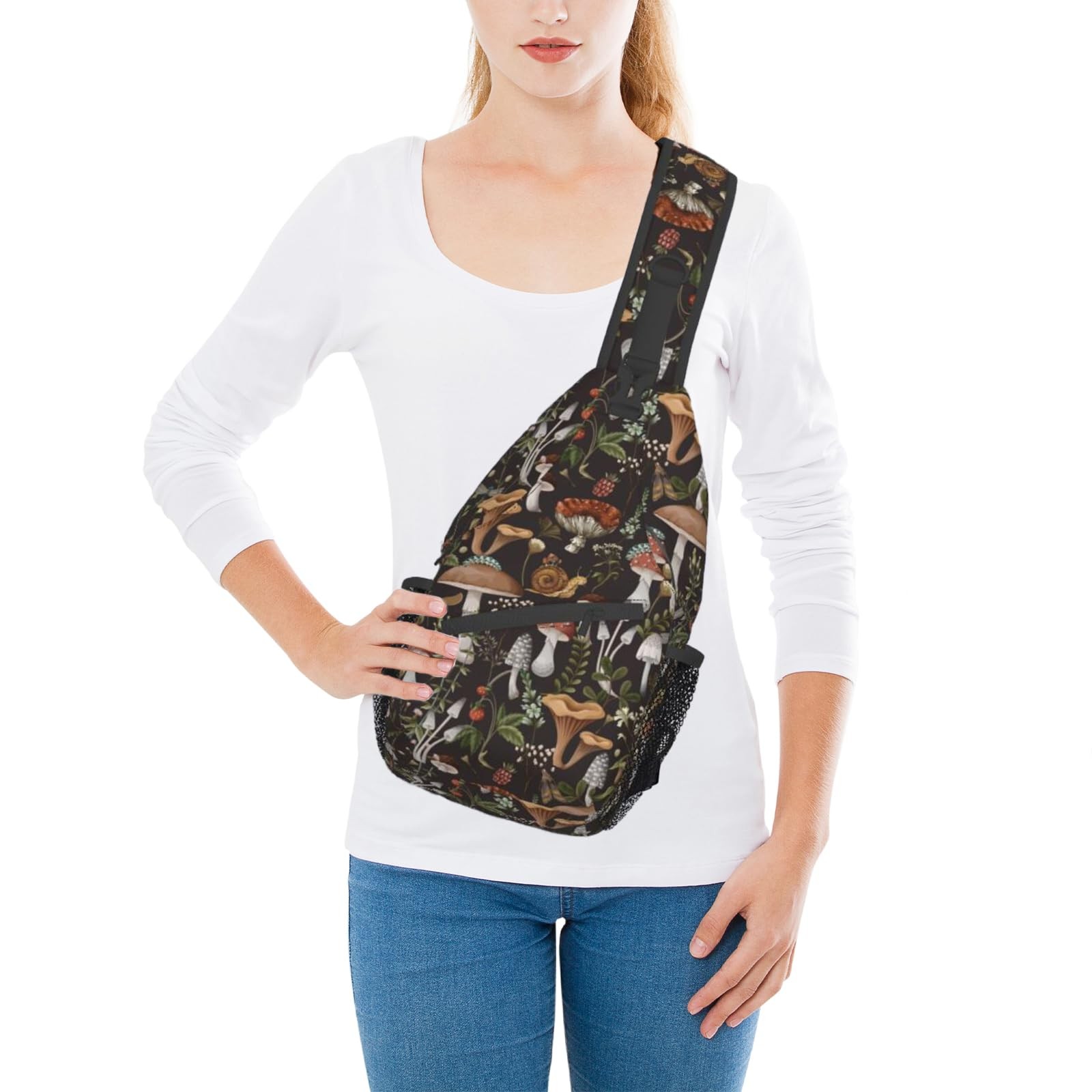 Mushroom Snail Berry Sling Backpack Unisex One Size,